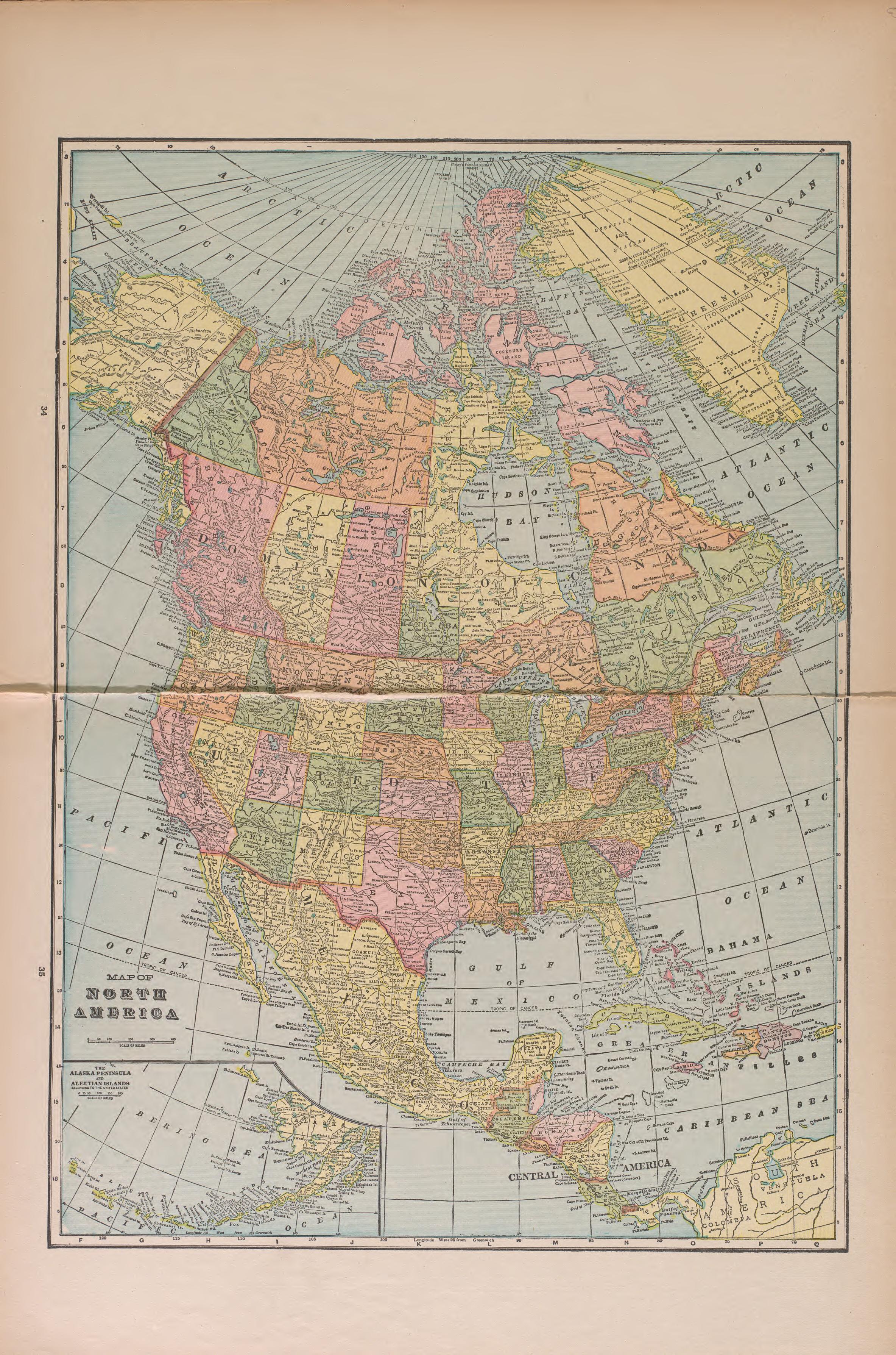 Map of North America from Atlas of Doniphan County, Kansas : Containing Maps of Townships of the County, Maps of State, United States and World : Farmers Directory, Analysis of the System of U.S. Land Surveys 1927 by Relic Map Company