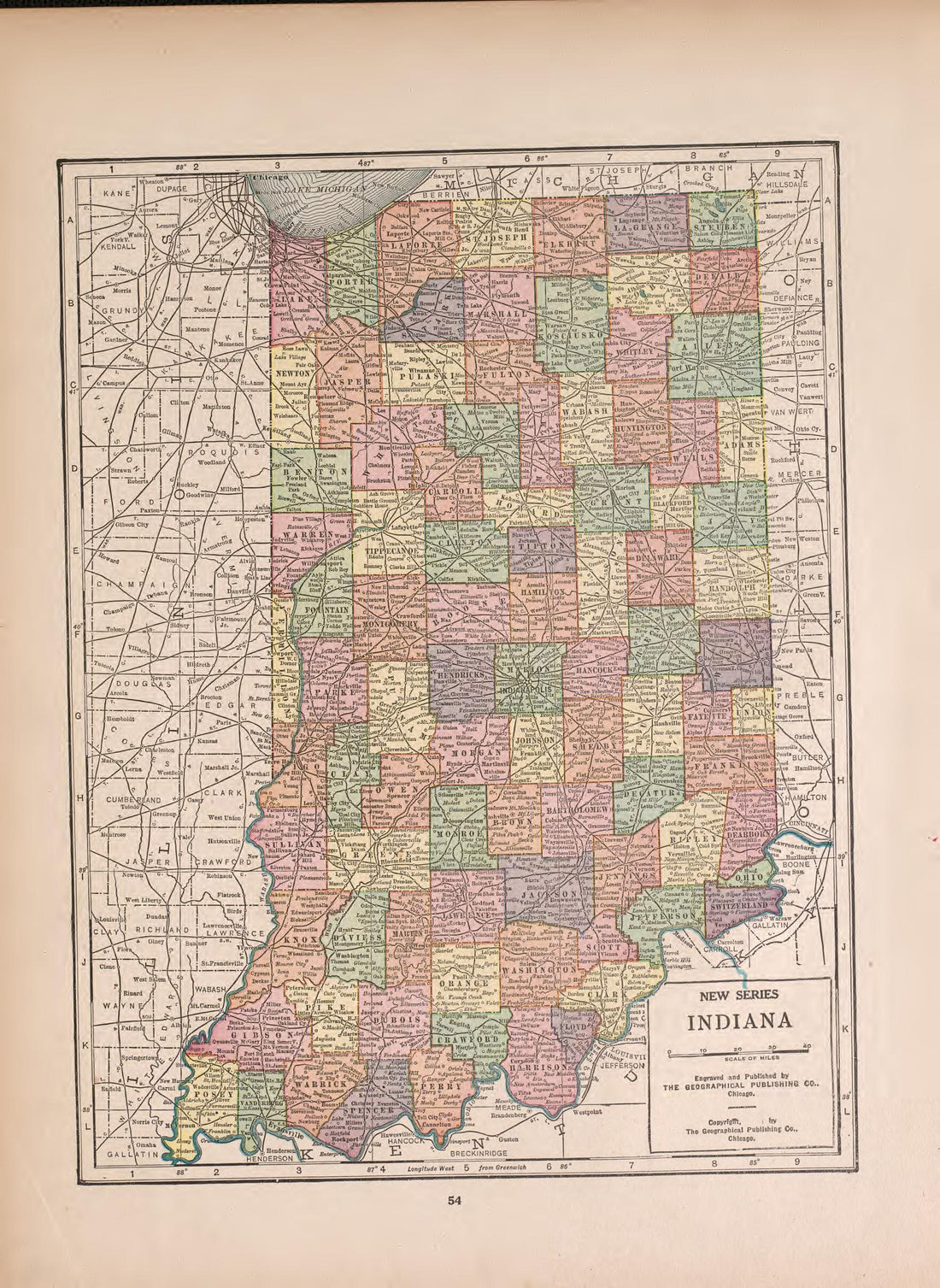 Indiana from Atlas of Doniphan County, Kansas : Containing Maps of Townships of the County, Maps of State, United States and World : Farmers Directory, Analysis of the System of U.S. Land Surveys 1927 by Relic Map Company