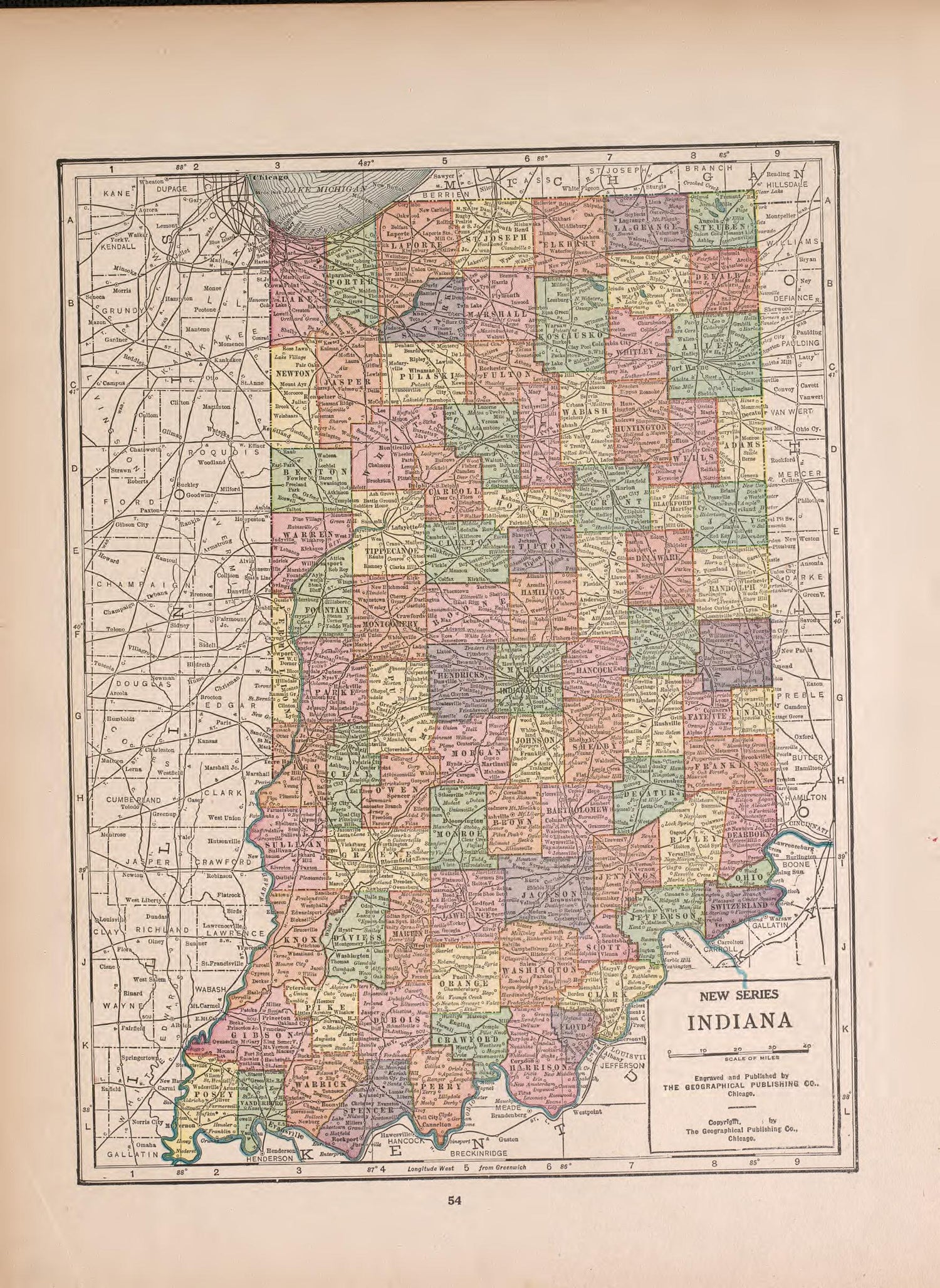 Indiana from Atlas of Doniphan County, Kansas : Containing Maps of Townships of the County, Maps of State, United States and World : Farmers Directory, Analysis of the System of U.S. Land Surveys 1927 by Relic Map Company