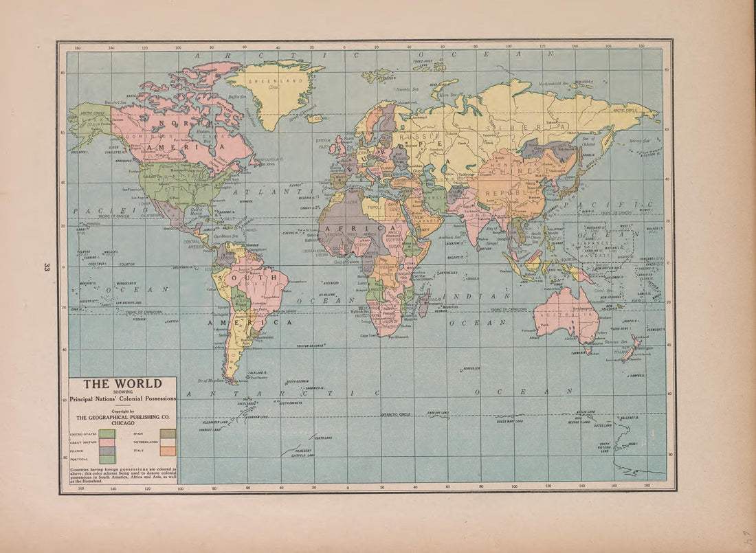 Map of the World from Atlas of Doniphan County, Kansas : Containing Maps of Townships of the County, Maps of State, United States and World : Farmers Directory, Analysis of the System of U.S. Land Surveys 1927 by Relic Map Company