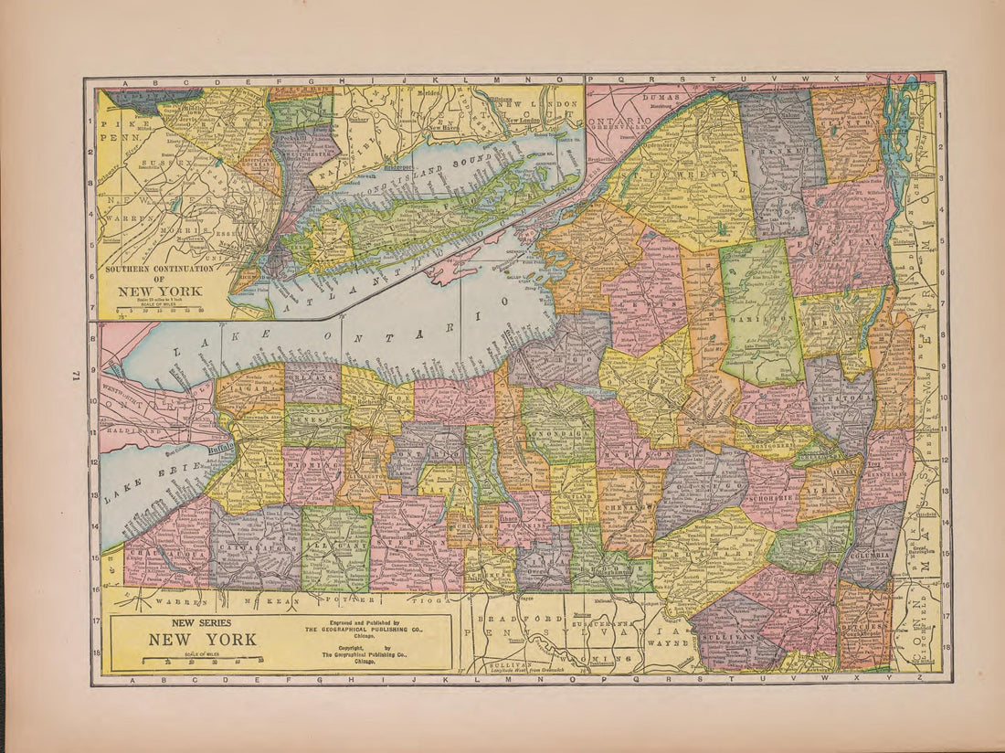 New York from Atlas of Doniphan County, Kansas : Containing Maps of Townships of the County, Maps of State, United States and World : Farmers Directory, Analysis of the System of U.S. Land Surveys 1927 by Relic Map Company
