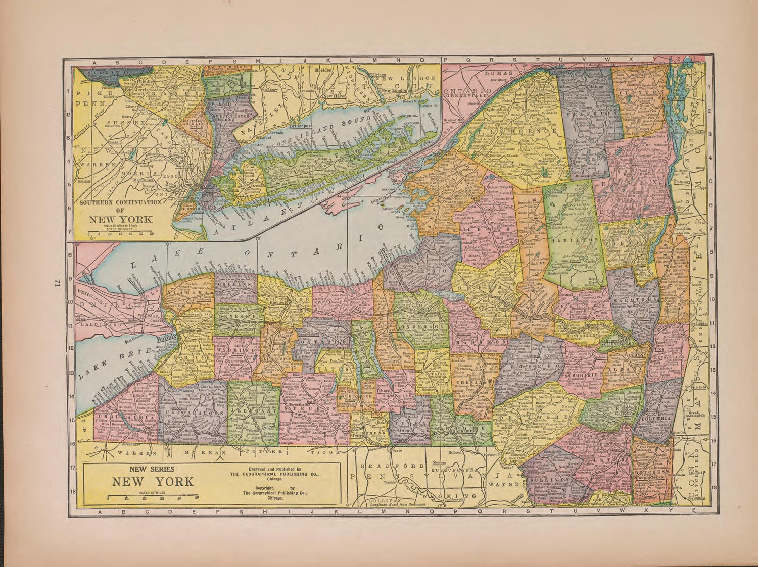 New York from Atlas of Doniphan County, Kansas : Containing Maps of Townships of the County, Maps of State, United States and World : Farmers Directory, Analysis of the System of U.S. Land Surveys 1927 by Relic Map Company