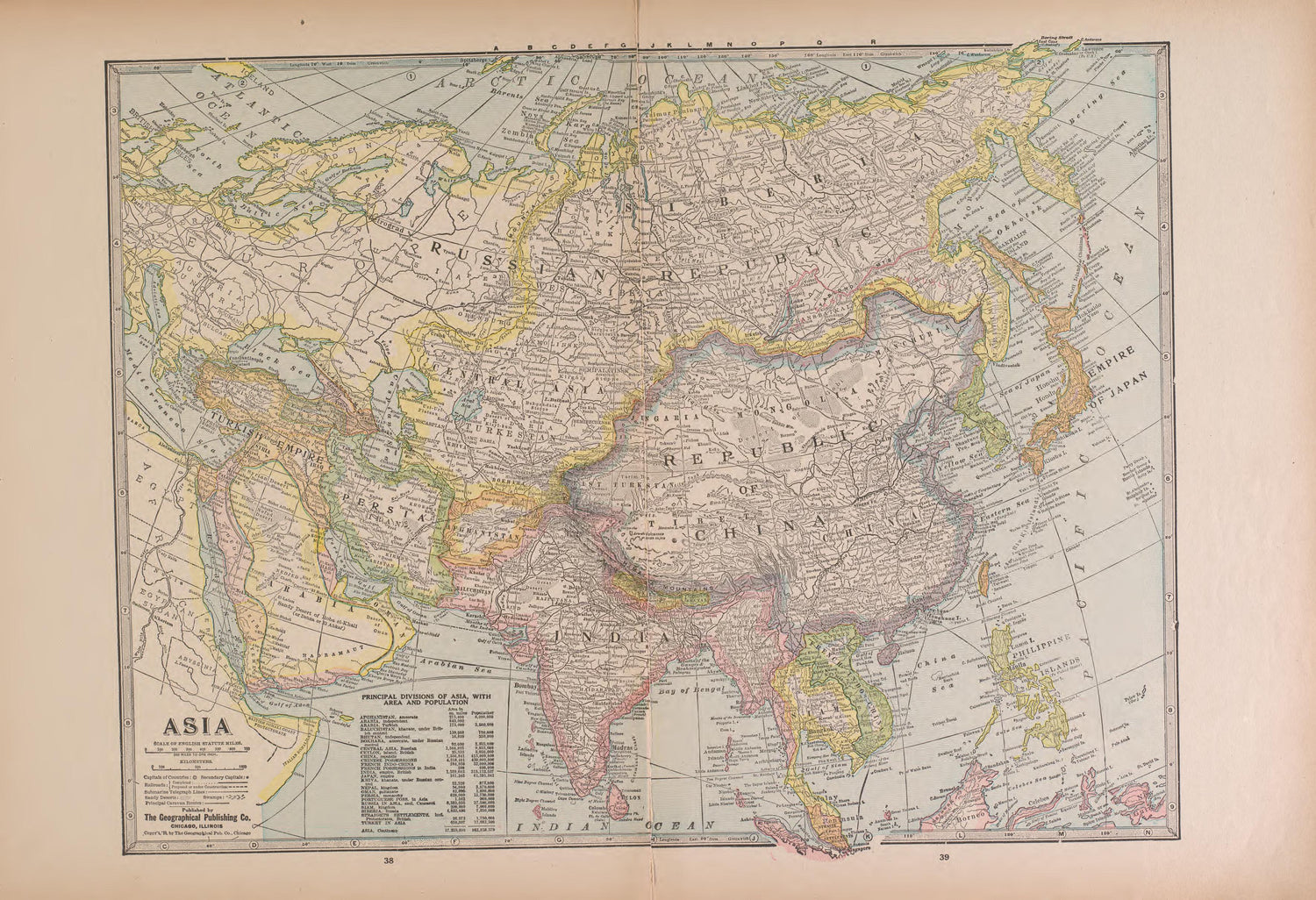 Asia from Atlas of Doniphan County, Kansas : Containing Maps of Townships of the County, Maps of State, United States and World : Farmers Directory, Analysis of the System of U.S. Land Surveys 1927 by Relic Map Company