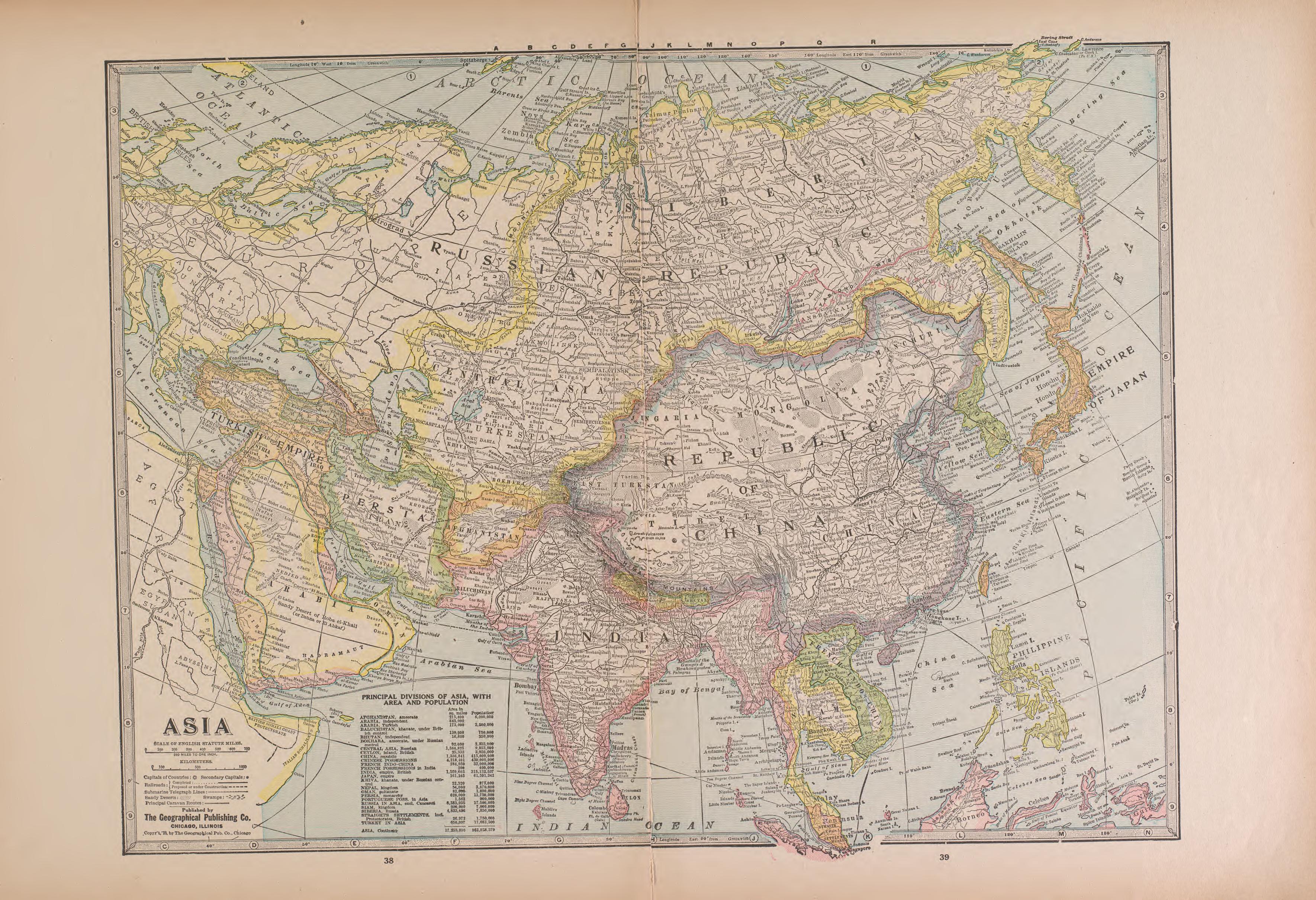 Asia from Atlas of Doniphan County, Kansas : Containing Maps of Townships of the County, Maps of State, United States and World : Farmers Directory, Analysis of the System of U.S. Land Surveys 1927 by Relic Map Company