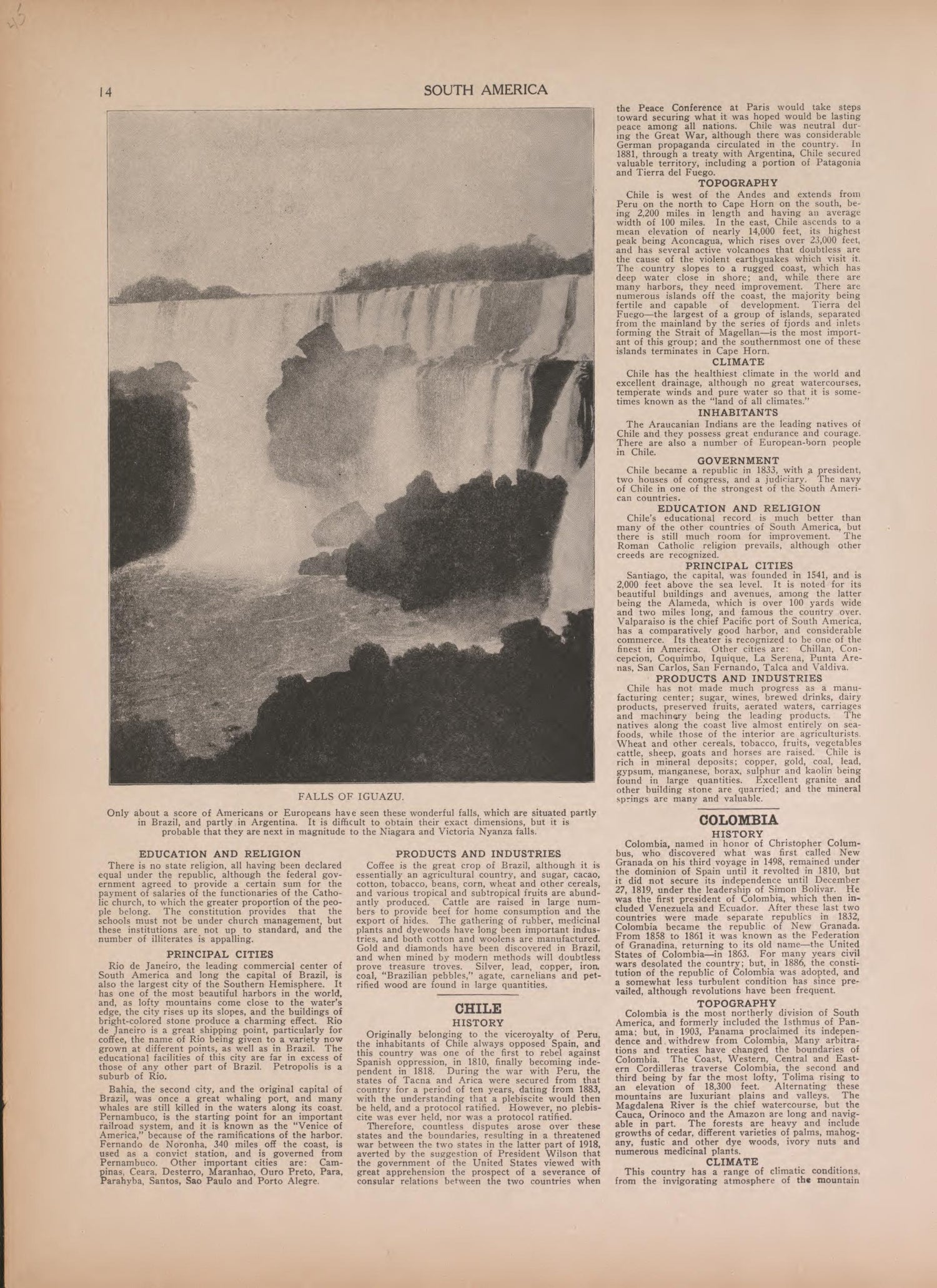 View of Falls of Iguazu and Text from Atlas of Doniphan County, Kansas : Containing Maps of Townships of the County, Maps of State, United States and World : Farmers Directory, Analysis of the System of U.S. Land Surveys 1927 by Relic Map Company