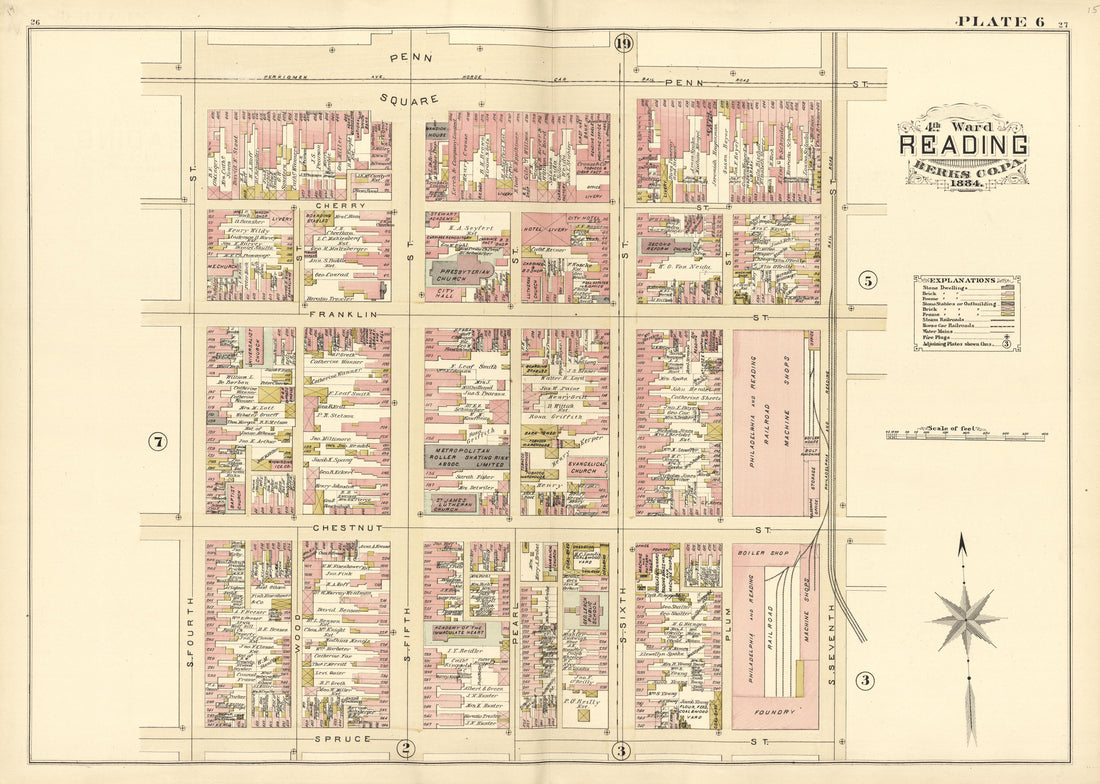4th Ward Reading Berks County, Pa., 1884 from Property and Insurance Atlas of the City of Reading, Berks County, Pennsylvania. : from Official Records and Actual Surveys by Relic Map Company