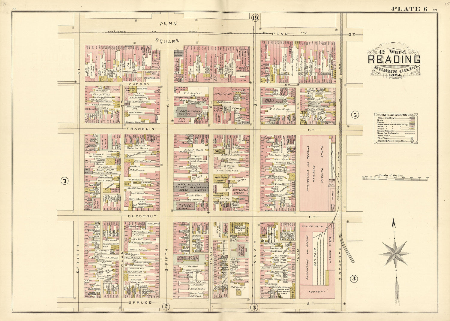 4th Ward Reading Berks County, Pa., 1884 from Property and Insurance Atlas of the City of Reading, Berks County, Pennsylvania. : from Official Records and Actual Surveys by Relic Map Company