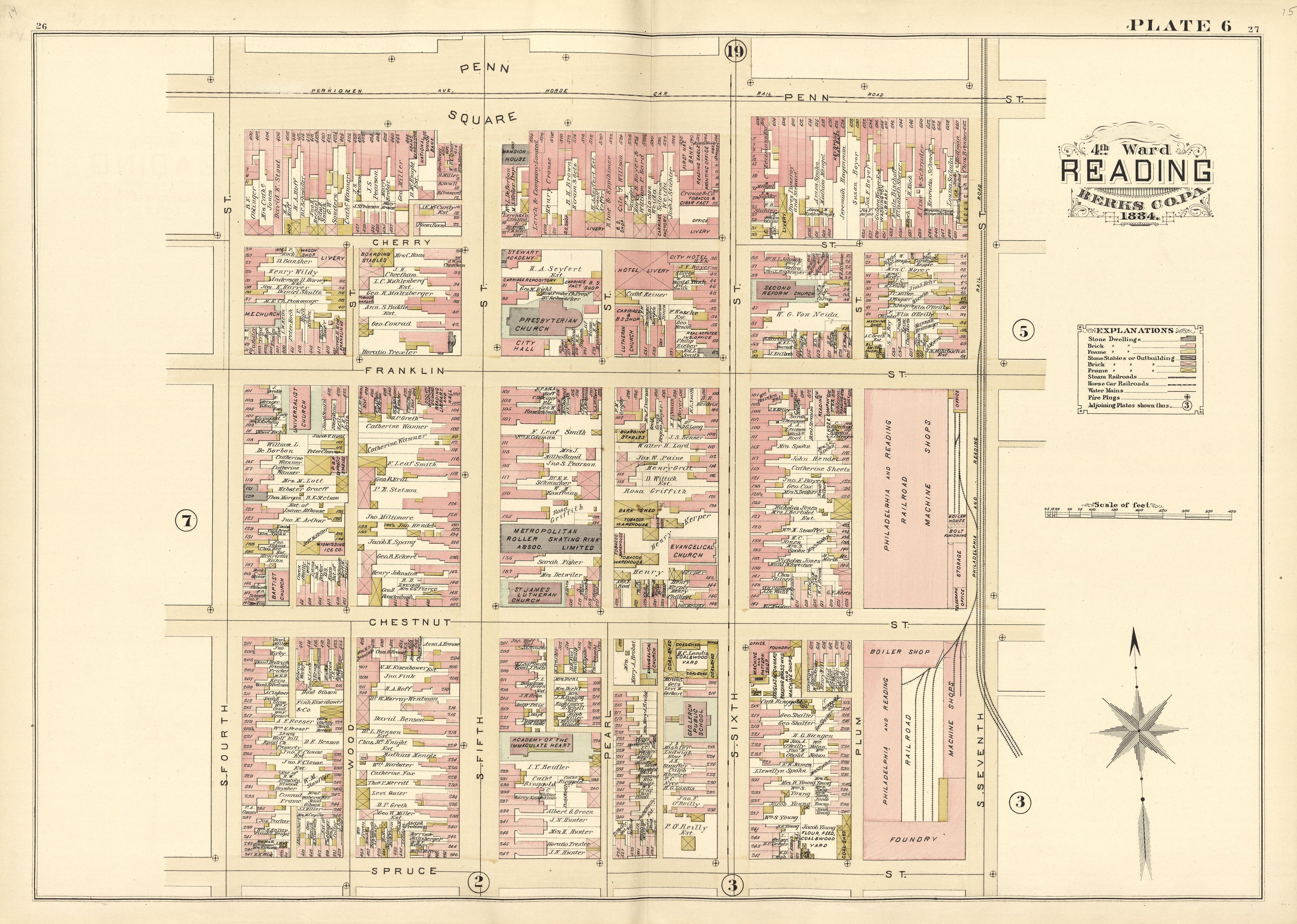 4th Ward Reading Berks County, Pa., 1884 from Property and Insurance Atlas of the City of Reading, Berks County, Pennsylvania. : from Official Records and Actual Surveys by Relic Map Company