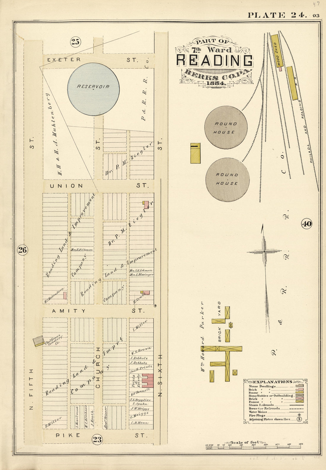 Plate 24: Part of 7th Ward Reading, Berks County, Pa., 1884 from Property and Insurance Atlas of the City of Reading, Berks County, Pennsylvania. : from Official Records and Actual Surveys by Relic Map Company