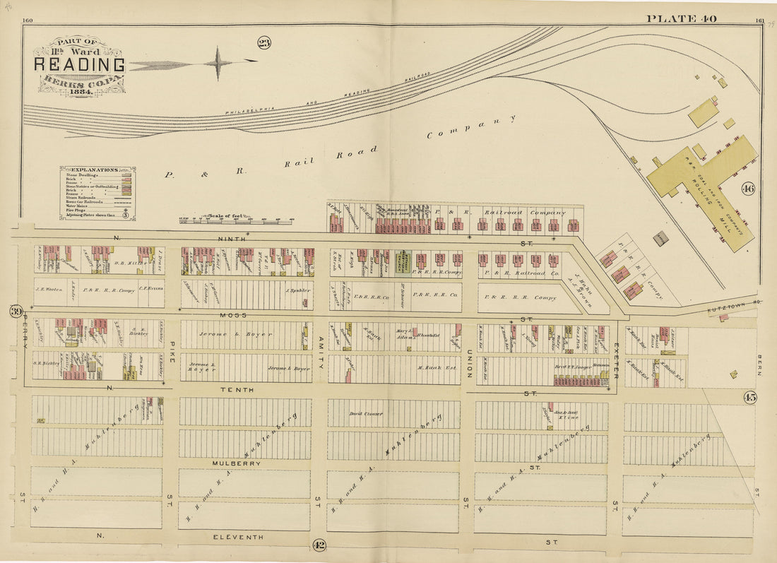 Plate 40: Part of 11th Ward Reading, Berks County, Pa., 1884 from Property and Insurance Atlas of the City of Reading, Berks County, Pennsylvania. : from Official Records and Actual Surveys by Relic Map Company