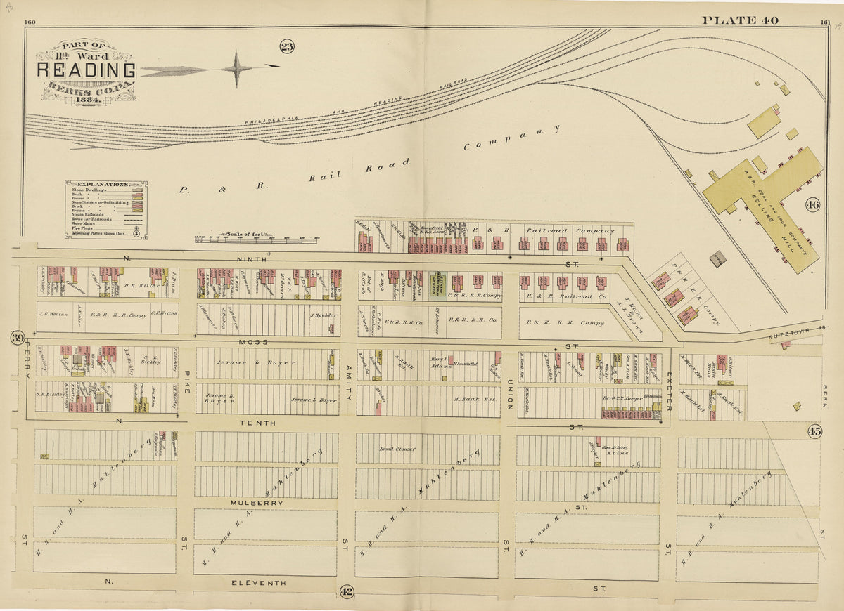 Plate 40: Part of 11th Ward Reading, Berks County, Pa., 1884 from Property and Insurance Atlas of the City of Reading, Berks County, Pennsylvania. : from Official Records and Actual Surveys by Relic Map Company