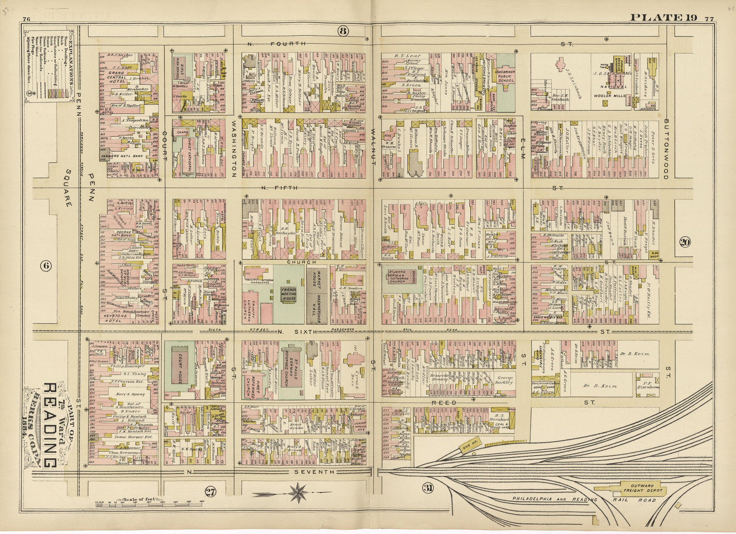 Plate 19: Part of 7th Ward Reading, Berks County, Pa., 1884 from Property and Insurance Atlas of the City of Reading, Berks County, Pennsylvania. : from Official Records and Actual Surveys by Relic Map Company
