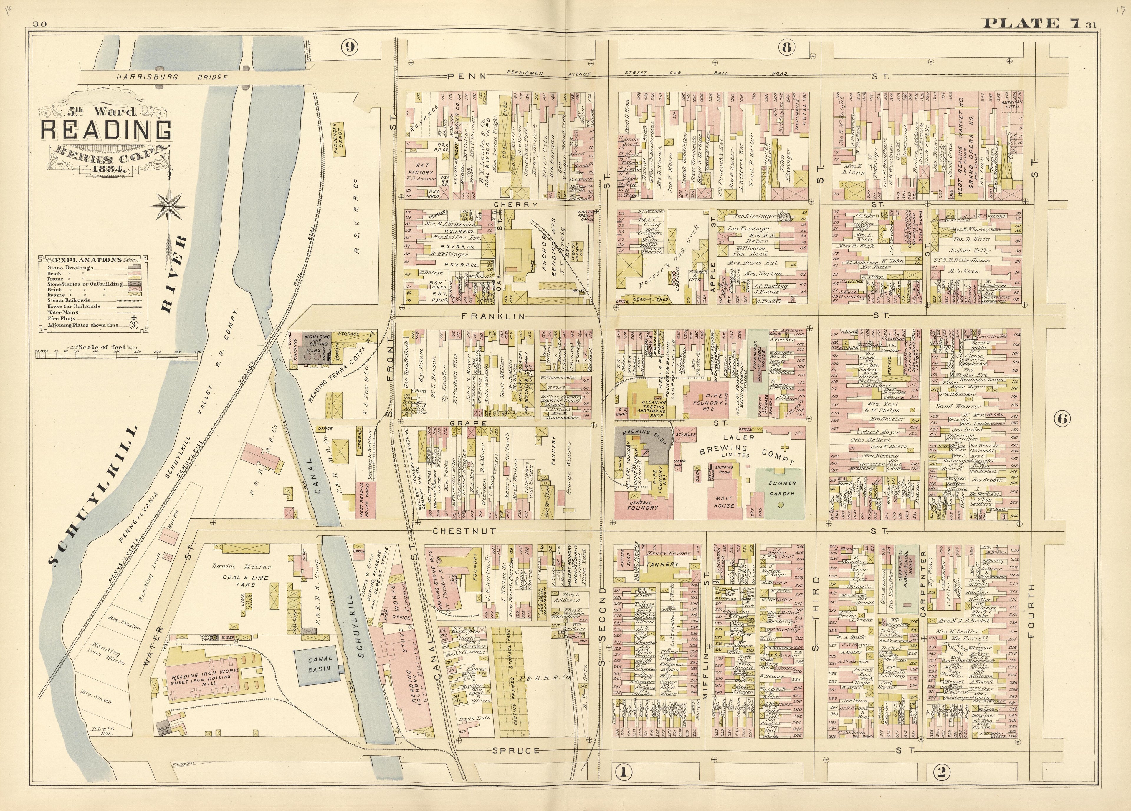 5th Ward Reading Berks County, Pa., 1884 from Property and Insurance Atlas of the City of Reading, Berks County, Pennsylvania. : from Official Records and Actual Surveys by Relic Map Company