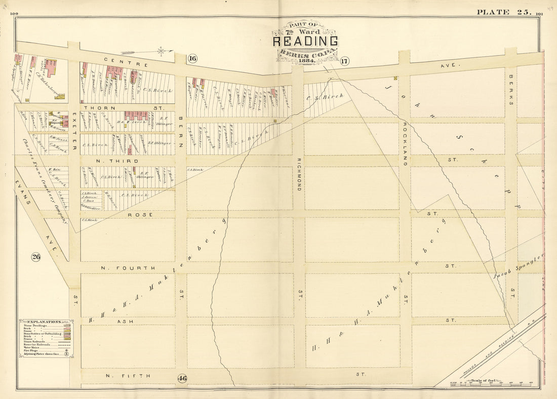 Plate 25: Part of 7th Ward Reading, Berks County, Pa., 1884 from Property and Insurance Atlas of the City of Reading, Berks County, Pennsylvania. : from Official Records and Actual Surveys by Relic Map Company