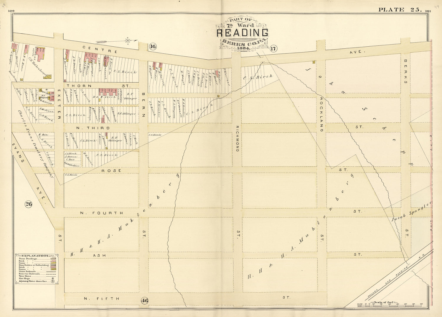 Plate 25: Part of 7th Ward Reading, Berks County, Pa., 1884 from Property and Insurance Atlas of the City of Reading, Berks County, Pennsylvania. : from Official Records and Actual Surveys by Relic Map Company