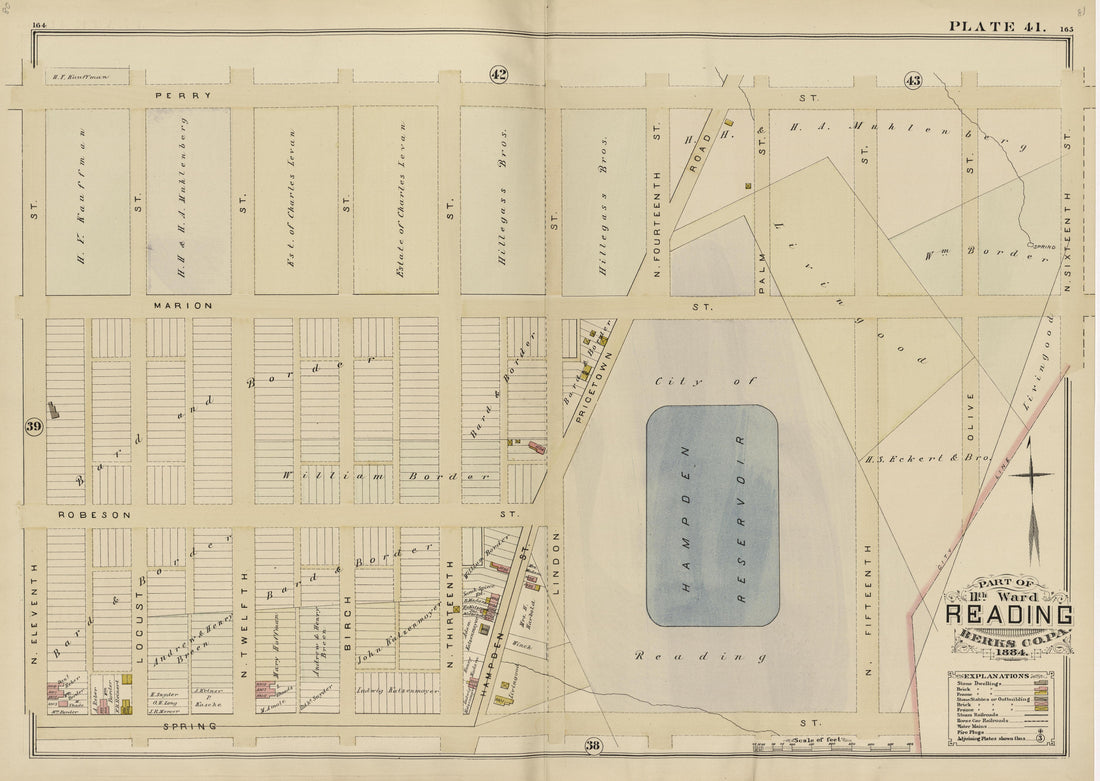 Plate 41: Part of 11th Ward Reading, Berks County, Pa., 1884 from Property and Insurance Atlas of the City of Reading, Berks County, Pennsylvania. : from Official Records and Actual Surveys by Relic Map Company