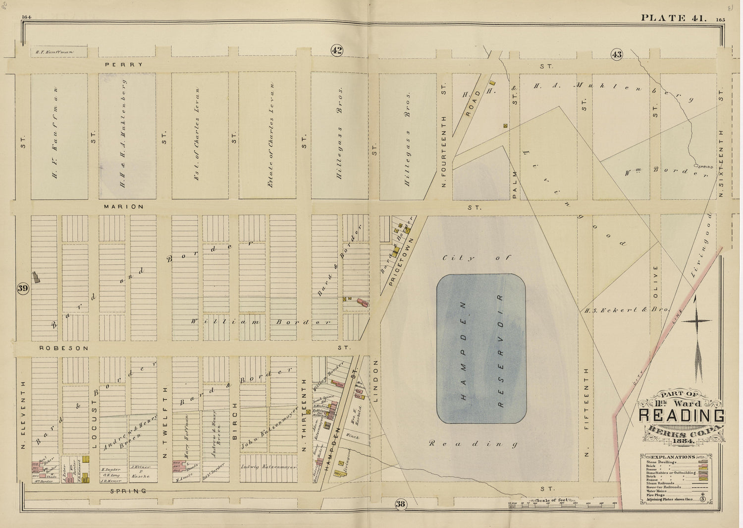 Plate 41: Part of 11th Ward Reading, Berks County, Pa., 1884 from Property and Insurance Atlas of the City of Reading, Berks County, Pennsylvania. : from Official Records and Actual Surveys by Relic Map Company