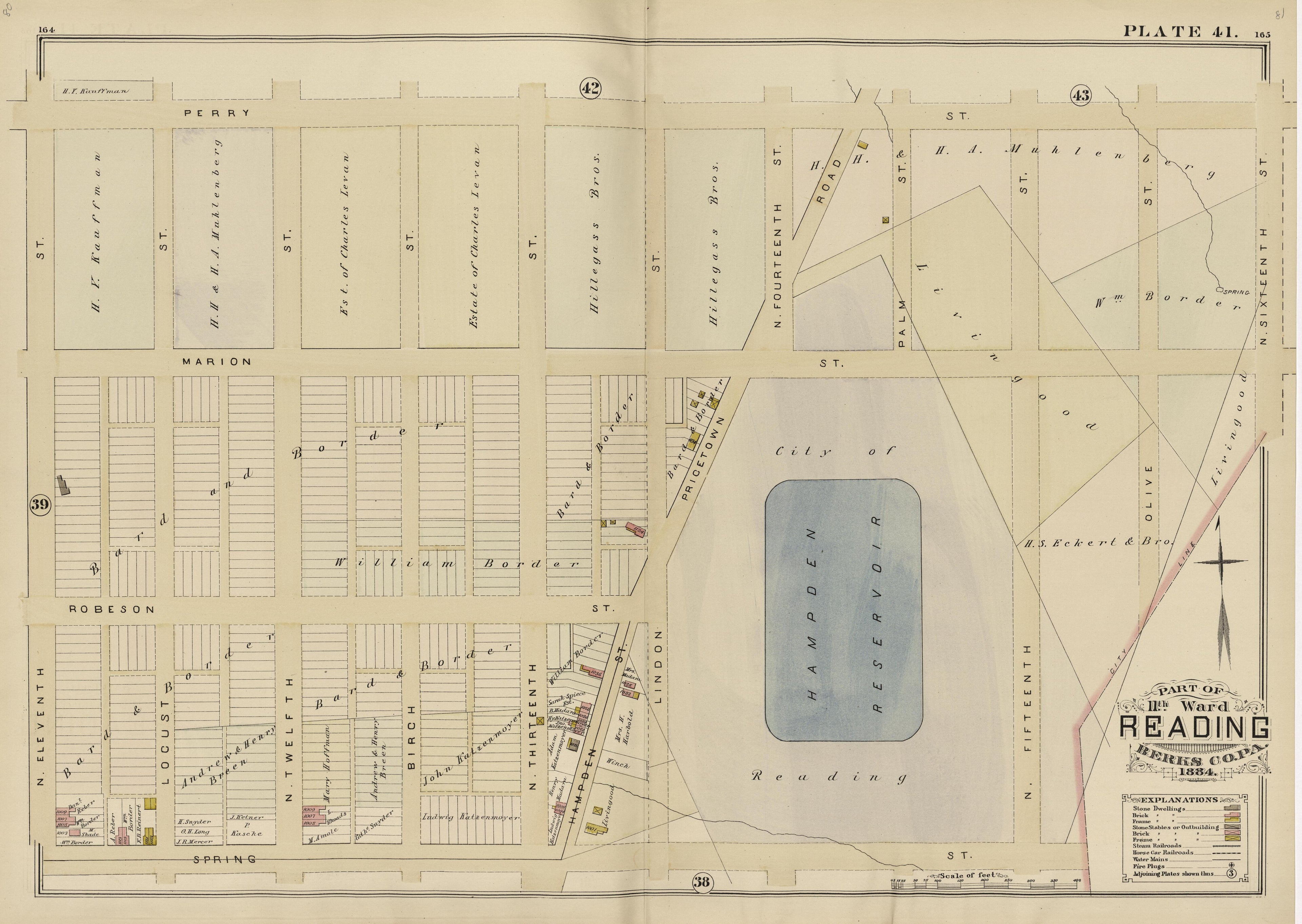 Plate 41: Part of 11th Ward Reading, Berks County, Pa., 1884 from Property and Insurance Atlas of the City of Reading, Berks County, Pennsylvania. : from Official Records and Actual Surveys by Relic Map Company