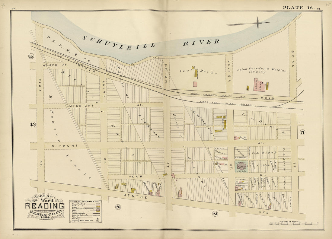 Plate 16: Part of 6th Ward Reading, Berks County, Pa., 1884 from Property and Insurance Atlas of the City of Reading, Berks County, Pennsylvania. : from Official Records and Actual Surveys by Relic Map Company