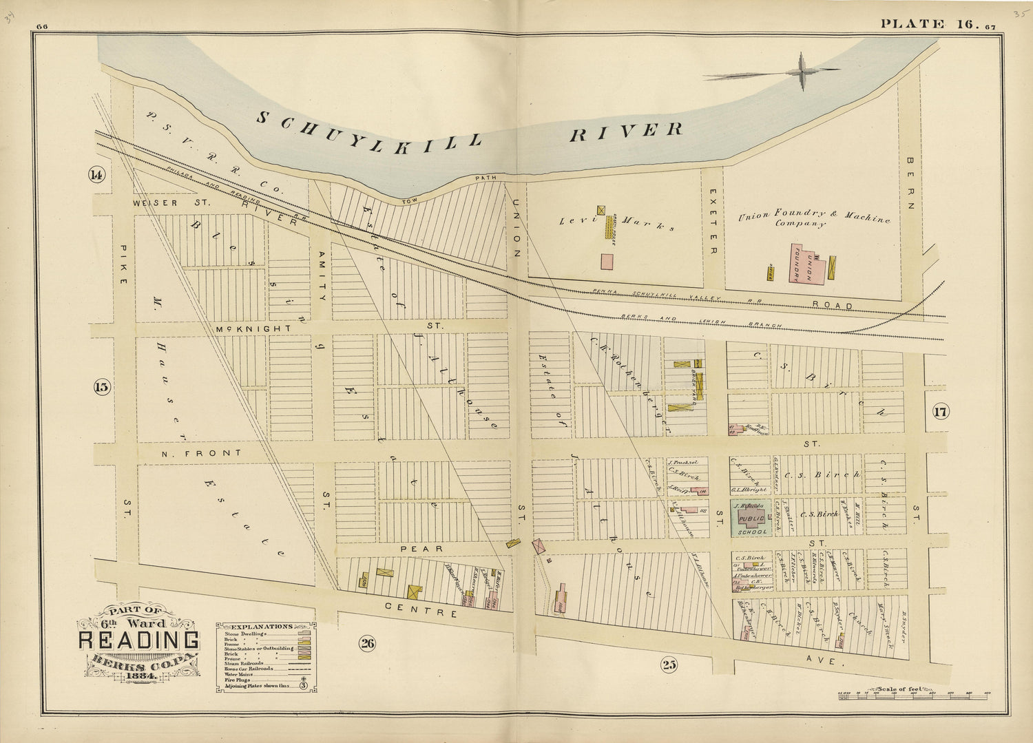 Plate 16: Part of 6th Ward Reading, Berks County, Pa., 1884 from Property and Insurance Atlas of the City of Reading, Berks County, Pennsylvania. : from Official Records and Actual Surveys by Relic Map Company