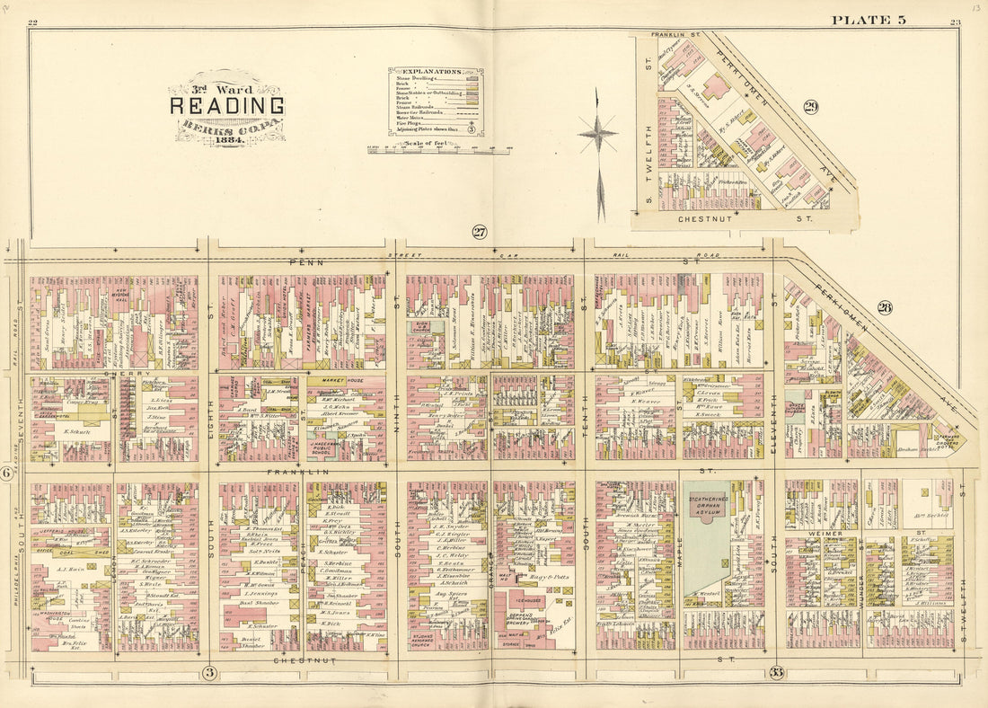 3rd Ward Reading Berks County, Pa., 1884 from Property and Insurance Atlas of the City of Reading, Berks County, Pennsylvania. : from Official Records and Actual Surveys by Relic Map Company