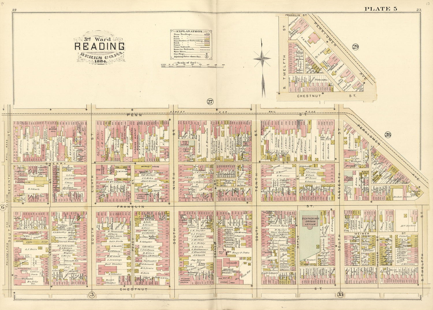 3rd Ward Reading Berks County, Pa., 1884 from Property and Insurance Atlas of the City of Reading, Berks County, Pennsylvania. : from Official Records and Actual Surveys by Relic Map Company