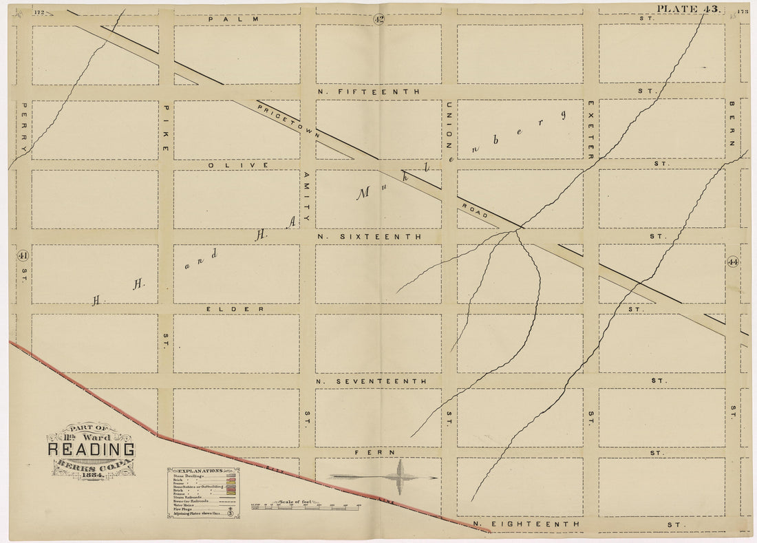 Plate 43: Part of 11th Ward Reading, Berks County, Pa., 1884 from Property and Insurance Atlas of the City of Reading, Berks County, Pennsylvania. : from Official Records and Actual Surveys by Relic Map Company