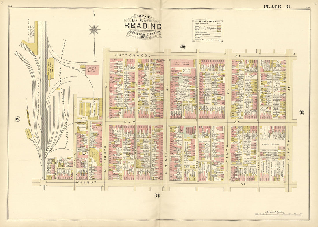 Plate 31: Part of 9th Ward Reading, Berks County, Pa., 1884 from Property and Insurance Atlas of the City of Reading, Berks County, Pennsylvania. : from Official Records and Actual Surveys by Relic Map Company
