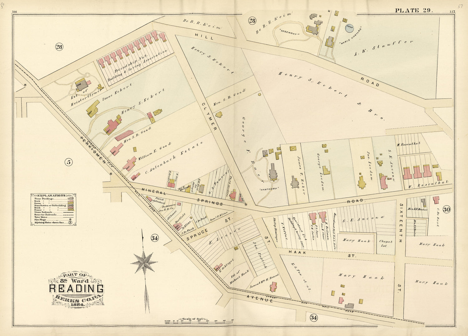Plate 29: Part of 8th Ward Reading, Berks County, Pa., 1884 from Property and Insurance Atlas of the City of Reading, Berks County, Pennsylvania. : from Official Records and Actual Surveys by Relic Map Company