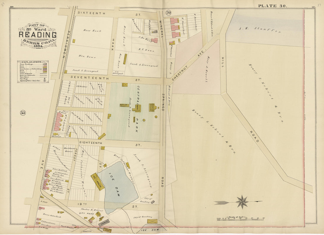 Plate 30: Part of 8th Ward Reading, Berks County, Pa., 1884 from Property and Insurance Atlas of the City of Reading, Berks County, Pennsylvania. : from Official Records and Actual Surveys by Relic Map Company