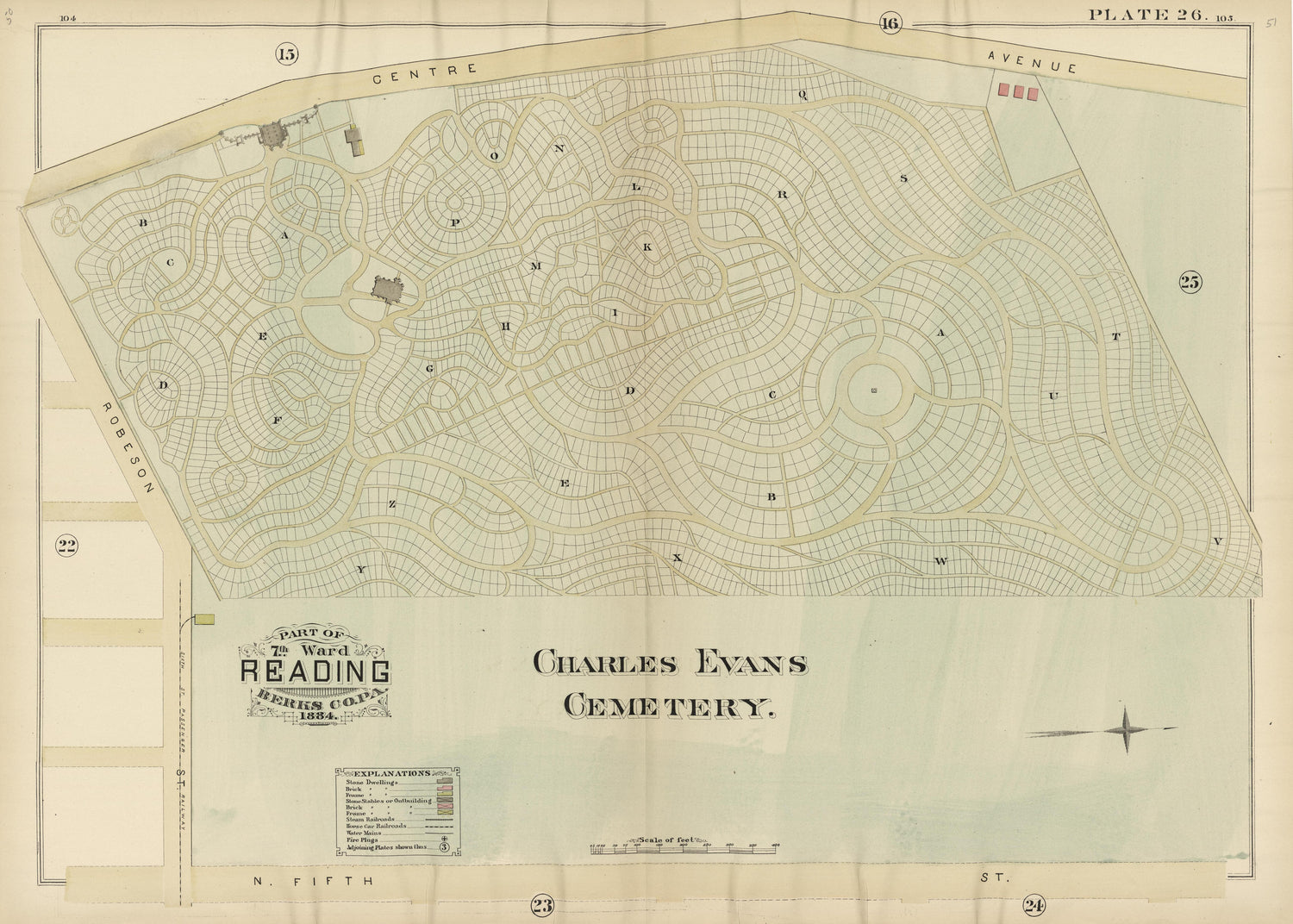 Plate 26: Part of 7th Ward Reading, Berks County, Pa., 1884 from Property and Insurance Atlas of the City of Reading, Berks County, Pennsylvania. : from Official Records and Actual Surveys by Relic Map Company