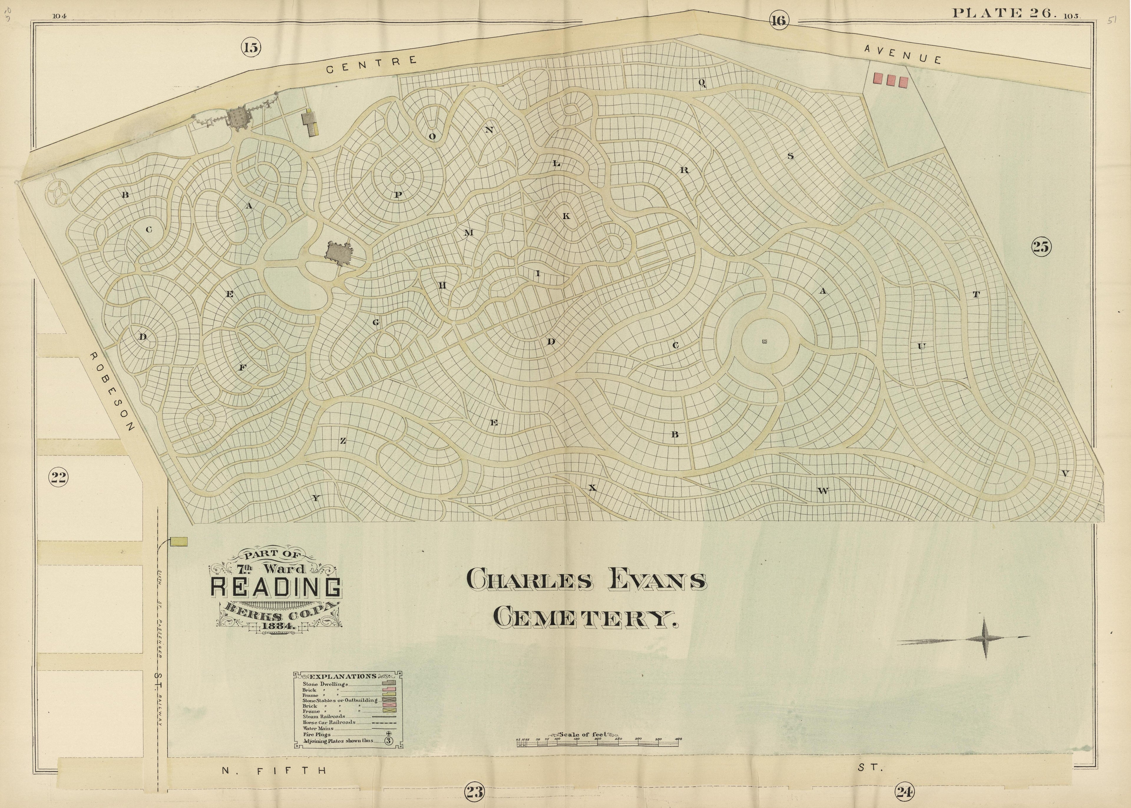 Plate 26: Part of 7th Ward Reading, Berks County, Pa., 1884 from Property and Insurance Atlas of the City of Reading, Berks County, Pennsylvania. : from Official Records and Actual Surveys by Relic Map Company