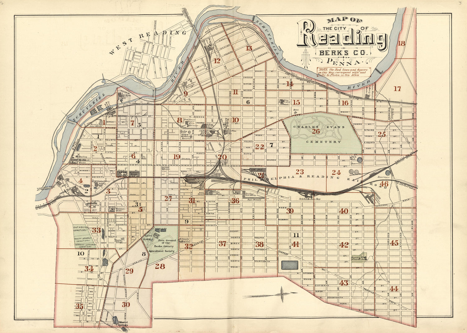 Map of the City of Reading, Berks County, Pennsylvania. from Property and Insurance Atlas of the City of Reading, Berks County, Pennsylvania. : from Official Records and Actual Surveys 1884 by Relic Map Company