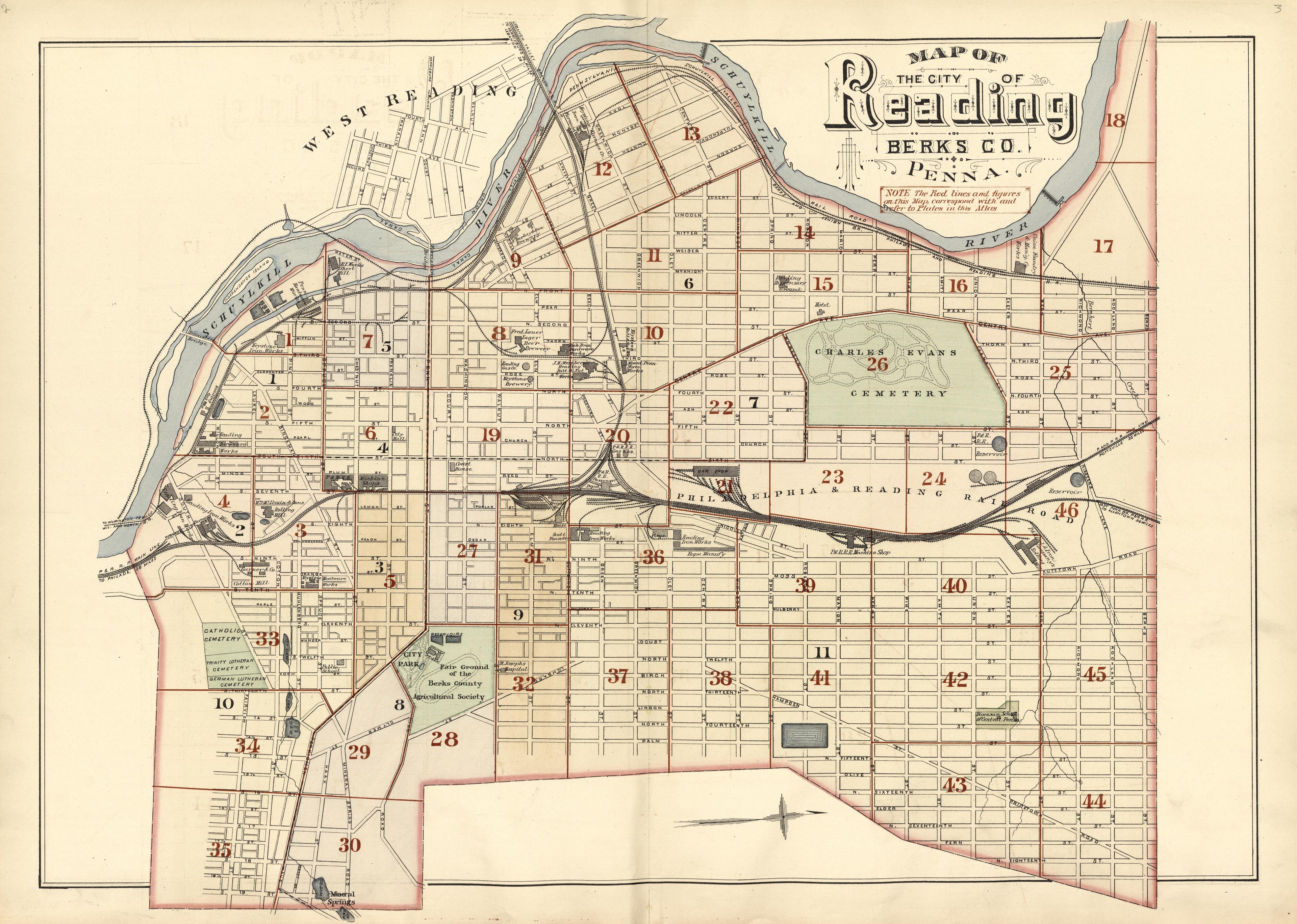 Map of the City of Reading, Berks County, Pennsylvania. from Property and Insurance Atlas of the City of Reading, Berks County, Pennsylvania. : from Official Records and Actual Surveys 1884 by Relic Map Company