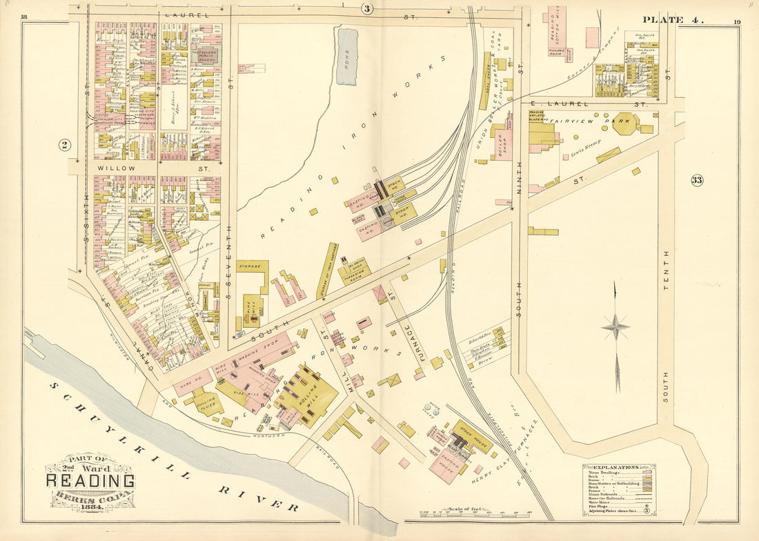 Plate 4: Part of 2nd Ward Reading, Berks County, Pa., 1884 from Property and Insurance Atlas of the City of Reading, Berks County, Pennsylvania. : from Official Records and Actual Surveys by Relic Map Company