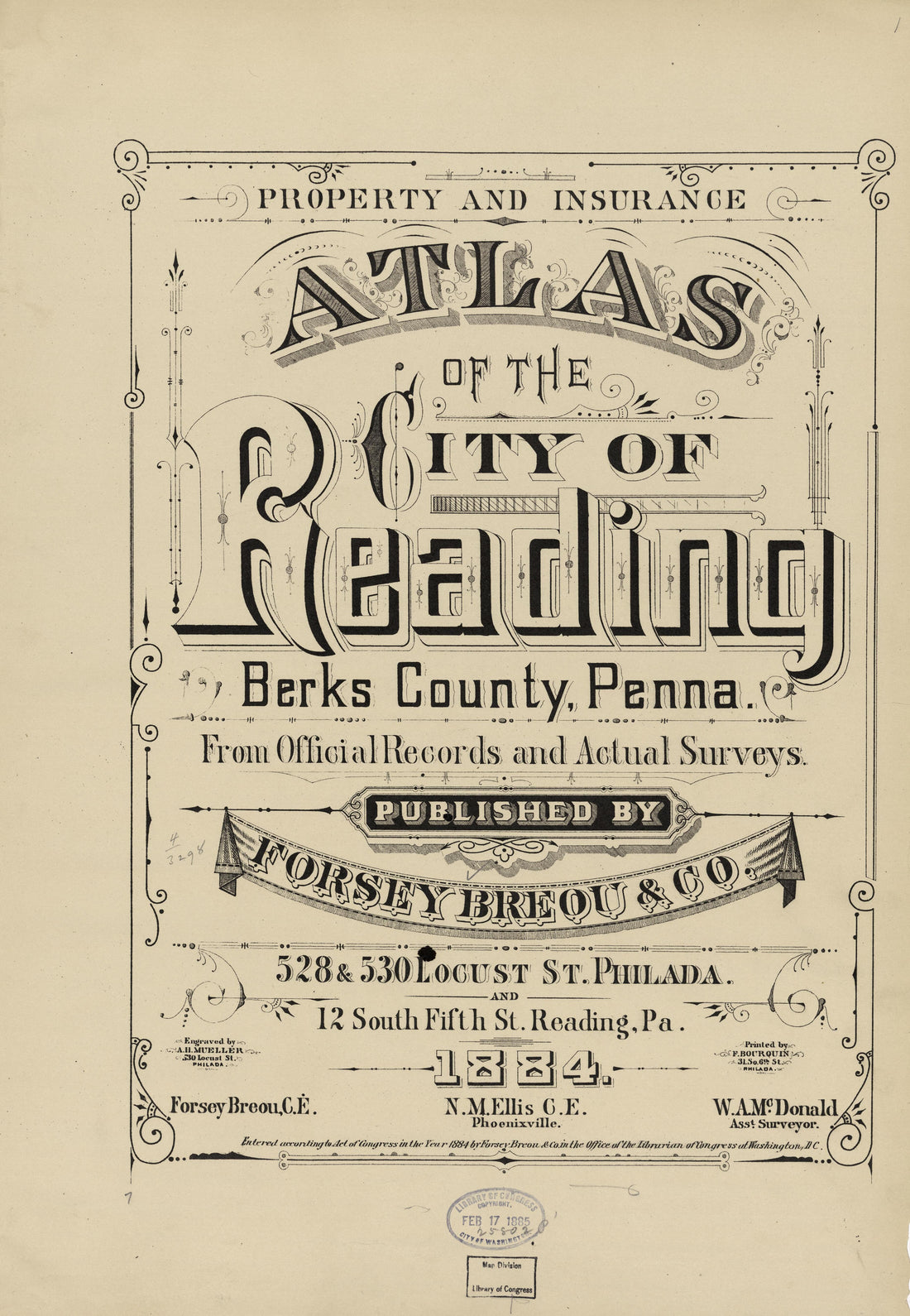 Property and Insurance Atlas of the City of Reading, Berks County, Pennsylvania. from Property and Insurance Atlas of the City of Reading, Berks County, Pennsylvania. : from Official Records and Actual Surveys 1884 by Relic Map Company