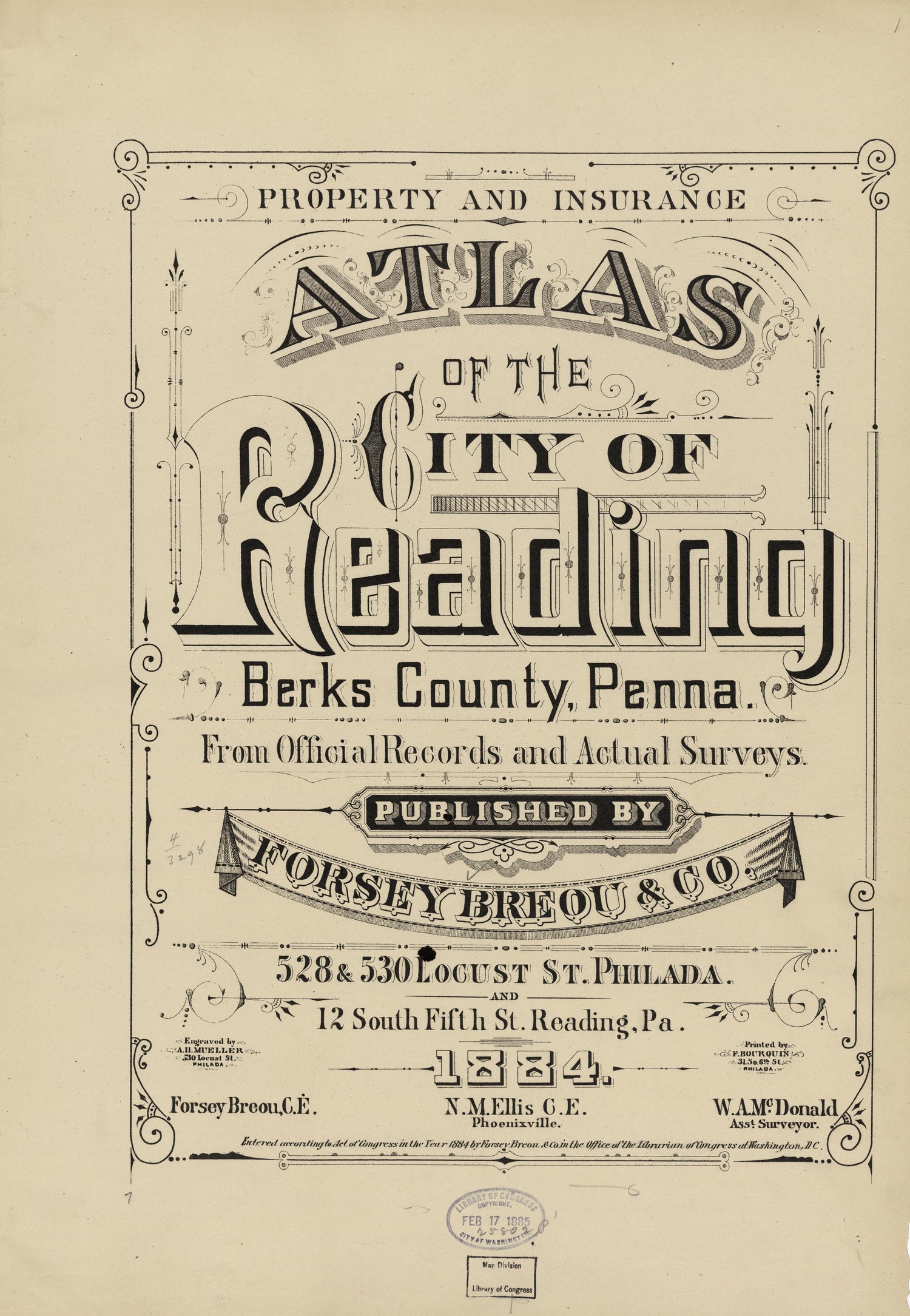Property and Insurance Atlas of the City of Reading, Berks County, Pennsylvania. from Property and Insurance Atlas of the City of Reading, Berks County, Pennsylvania. : from Official Records and Actual Surveys 1884 by Relic Map Company