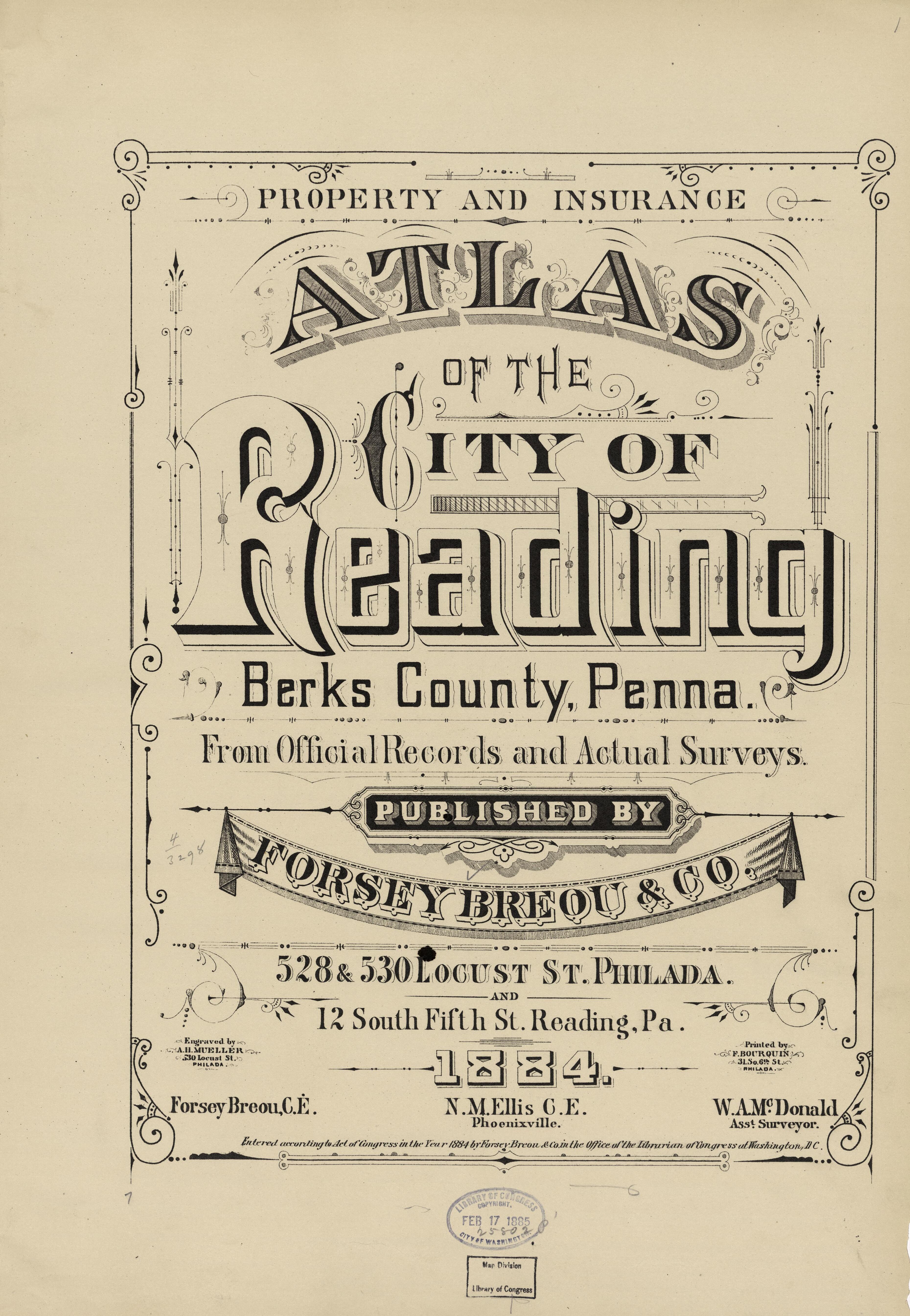 Property and Insurance Atlas of the City of Reading, Berks County, Pennsylvania. from Property and Insurance Atlas of the City of Reading, Berks County, Pennsylvania. : from Official Records and Actual Surveys 1884 by Relic Map Company