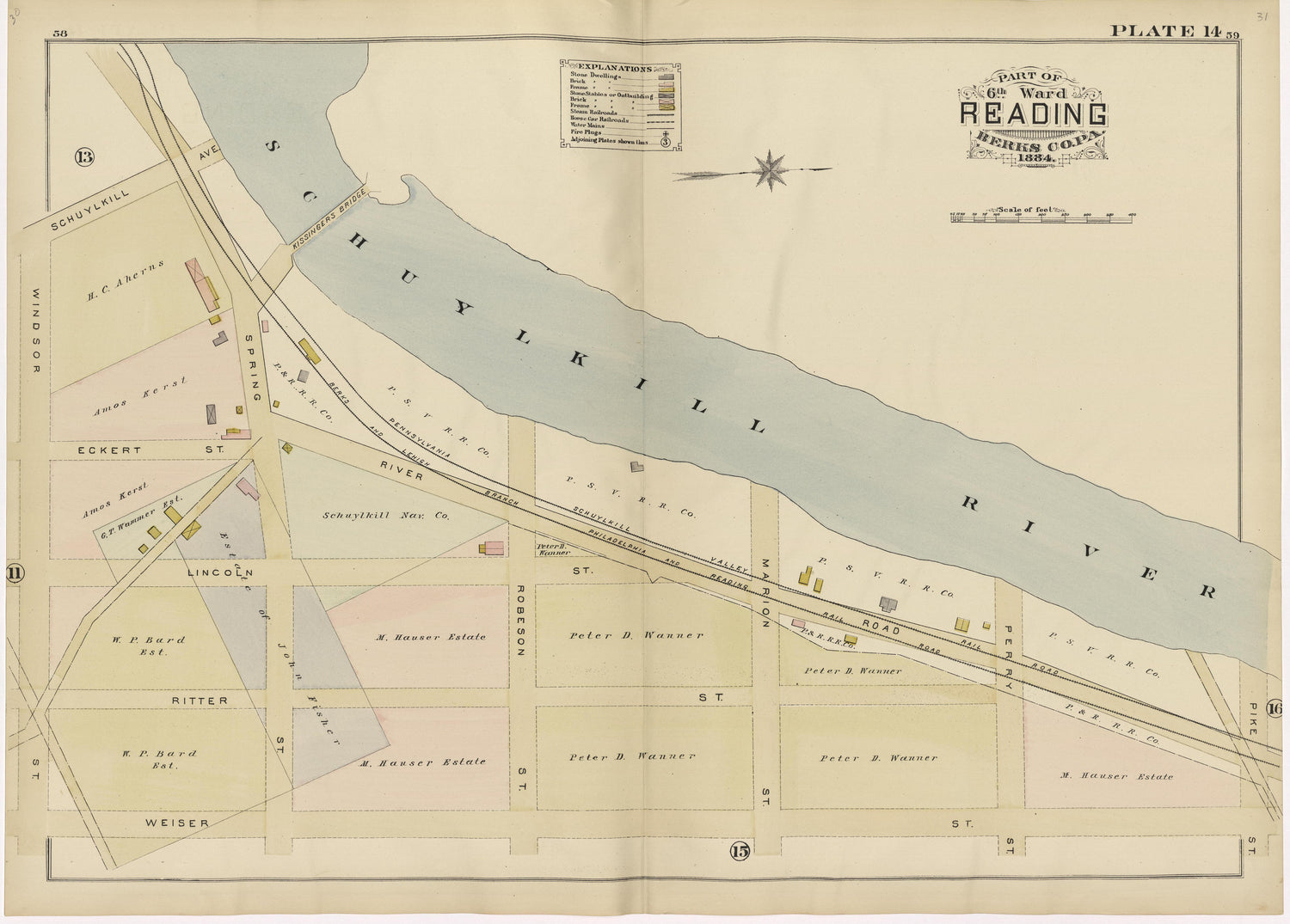 Plate 14: Part of 6th Ward Reading, Berks County, Pa., 1884 from Property and Insurance Atlas of the City of Reading, Berks County, Pennsylvania. : from Official Records and Actual Surveys by Relic Map Company