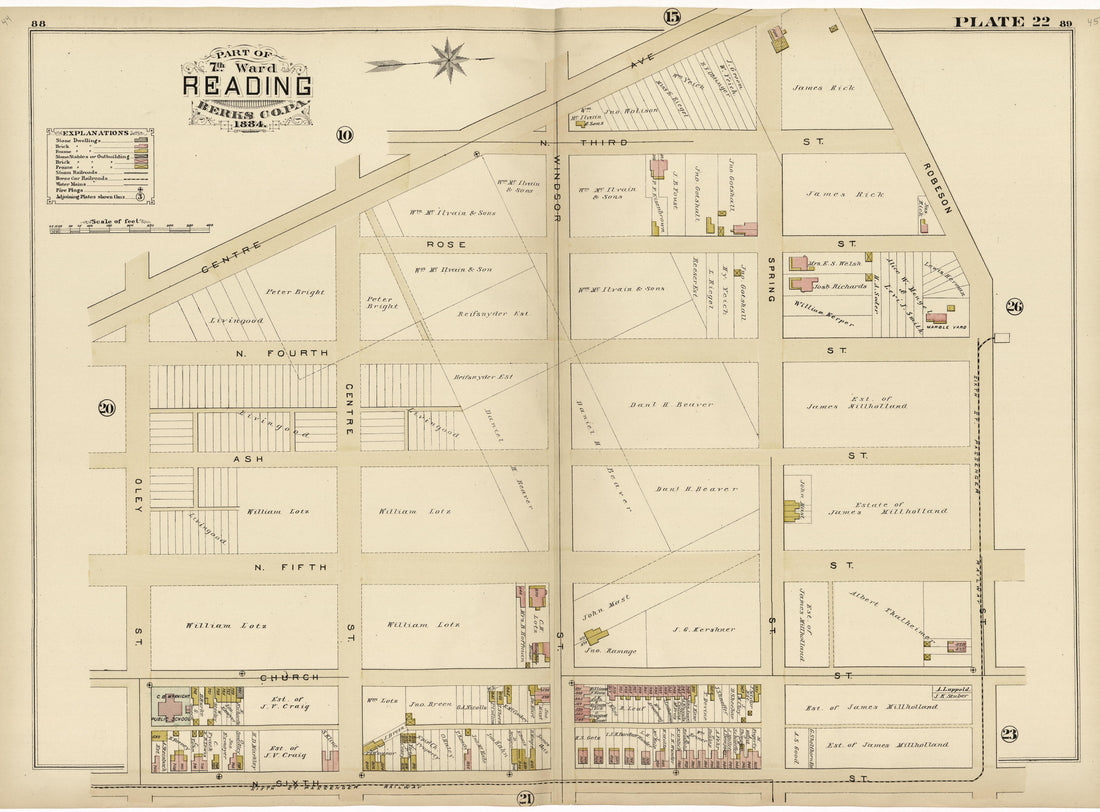 Plate 22: Part of 7th Ward Reading, Berks County, Pa., 1884 from Property and Insurance Atlas of the City of Reading, Berks County, Pennsylvania. : from Official Records and Actual Surveys by Relic Map Company