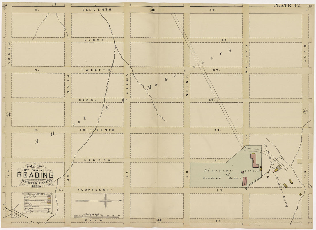 Plate 42: Part of 11th Ward Reading, Berks County, Pa., 1884 from Property and Insurance Atlas of the City of Reading, Berks County, Pennsylvania. : from Official Records and Actual Surveys by Relic Map Company