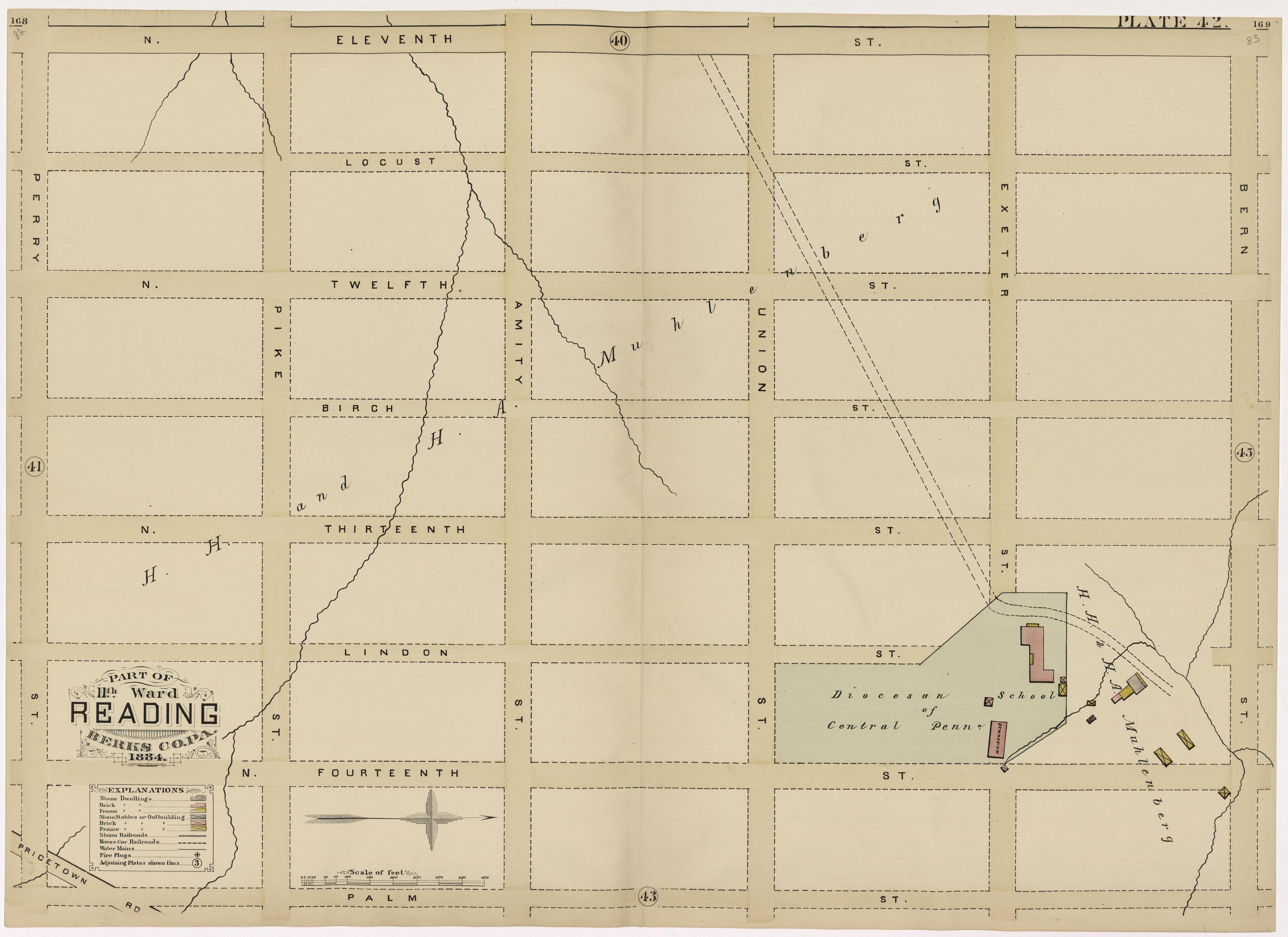 Plate 42: Part of 11th Ward Reading, Berks County, Pa., 1884 from Property and Insurance Atlas of the City of Reading, Berks County, Pennsylvania. : from Official Records and Actual Surveys by Relic Map Company