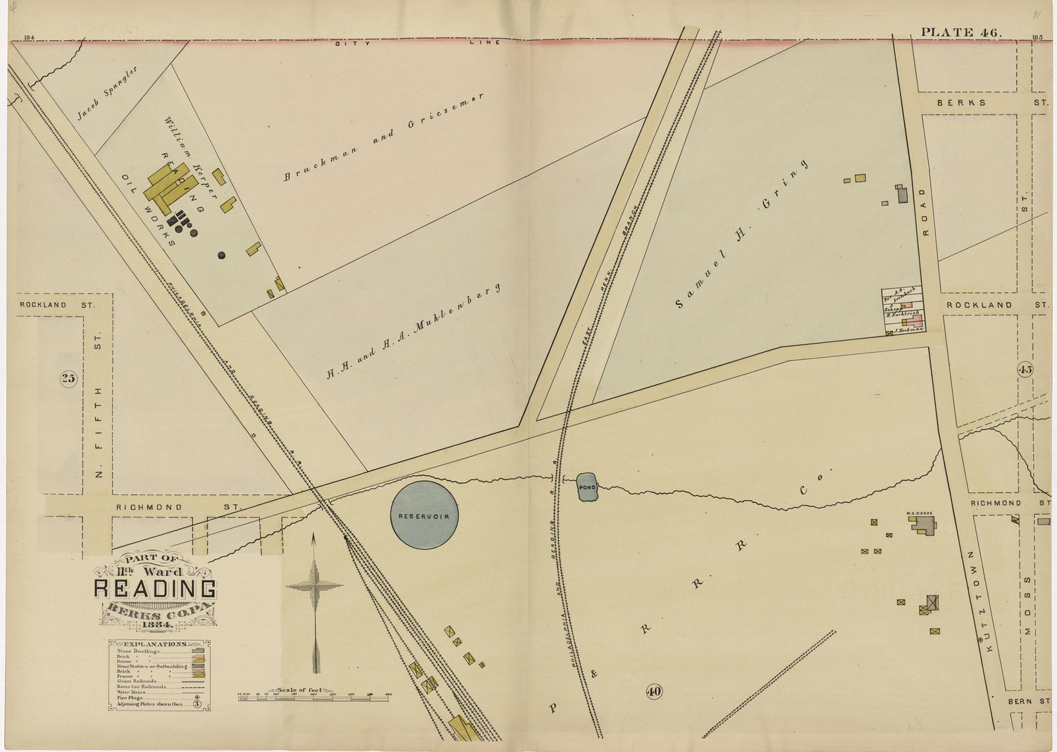 Plate 46: Part of 11th Ward Reading, Berks County, Pa., 1884 from Property and Insurance Atlas of the City of Reading, Berks County, Pennsylvania. : from Official Records and Actual Surveys by Relic Map Company