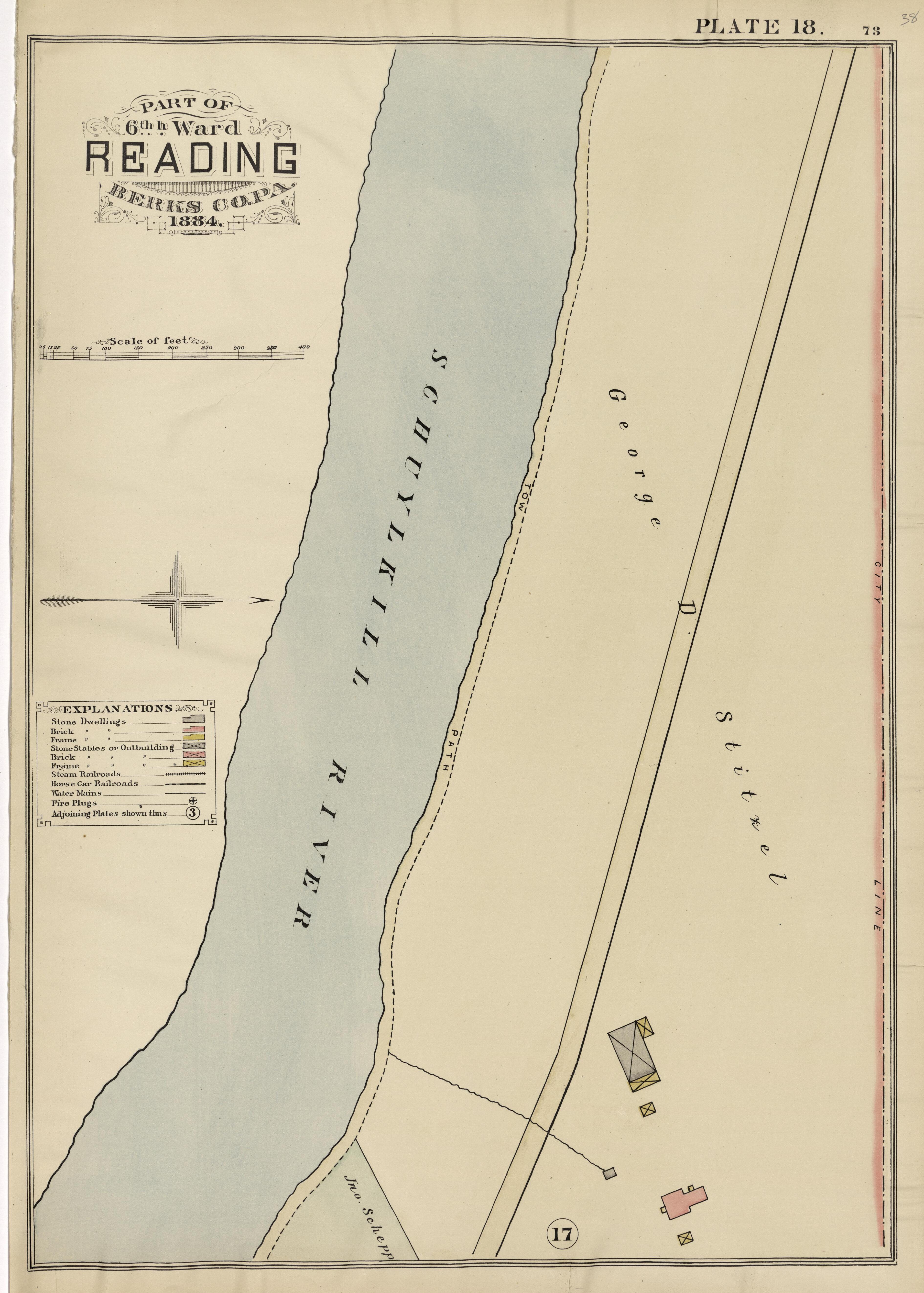 Plate 18: Part of 6th Ward Reading, Berks County, Pa., 1884 from Property and Insurance Atlas of the City of Reading, Berks County, Pennsylvania. : from Official Records and Actual Surveys by Relic Map Company