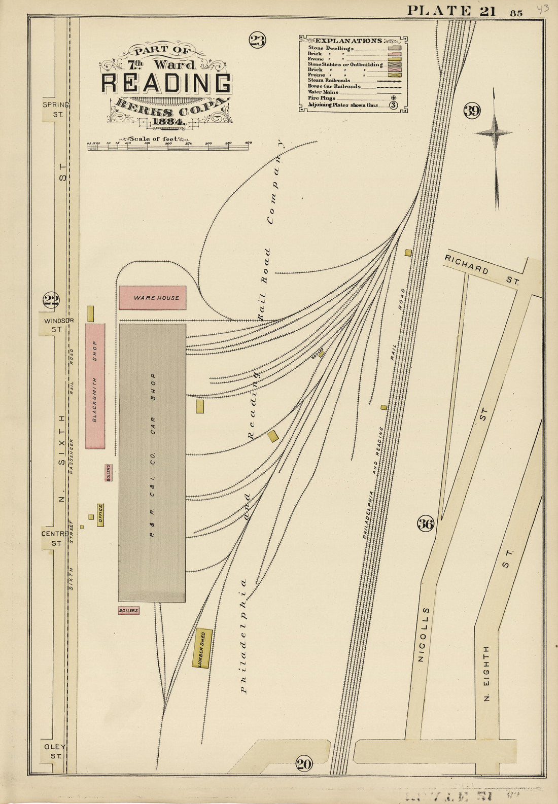 Plate 21: Part of 7th Ward Reading, Berks County, Pa., 1884 from Property and Insurance Atlas of the City of Reading, Berks County, Pennsylvania. : from Official Records and Actual Surveys by Relic Map Company