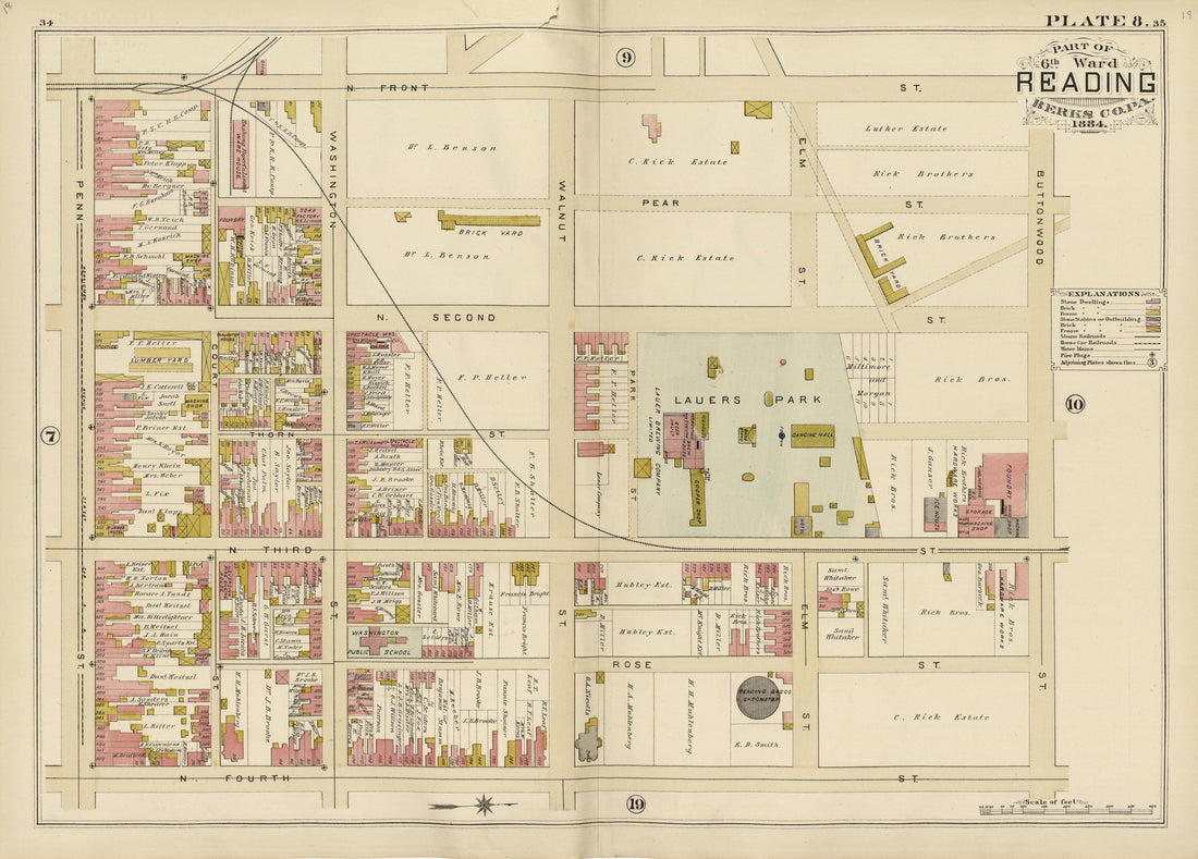 Plate 8: Part of 6th Ward Reading, Berks County, Pa., 1884 from Property and Insurance Atlas of the City of Reading, Berks County, Pennsylvania. : from Official Records and Actual Surveys by Relic Map Company