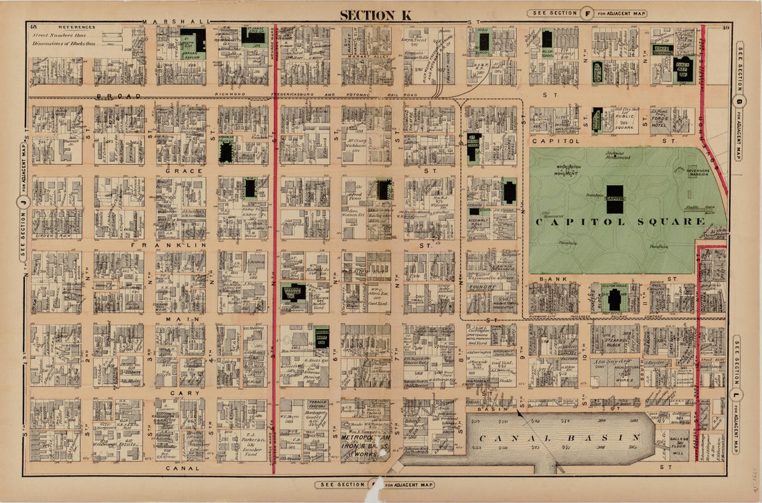 Section K from Illustrated Atlas of the City of Richmond, Va 1877 by Relic Map Company