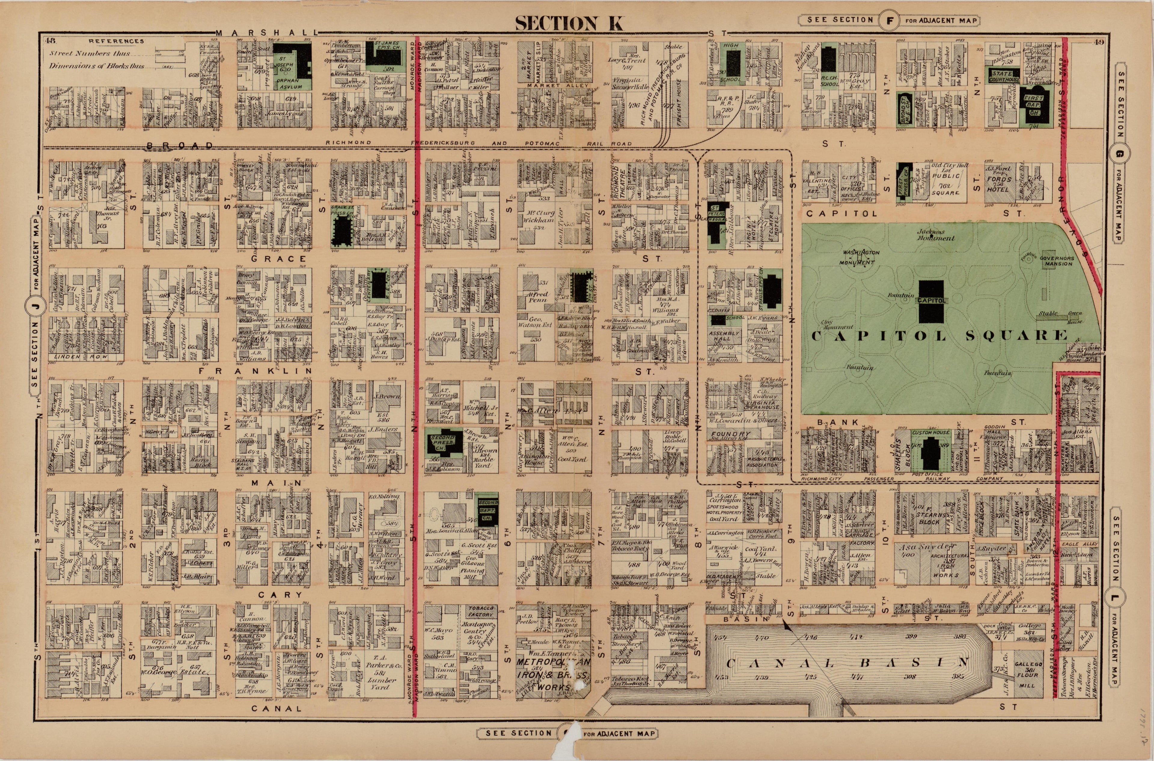Section K from Illustrated Atlas of the City of Richmond, Va 1877 by Relic Map Company
