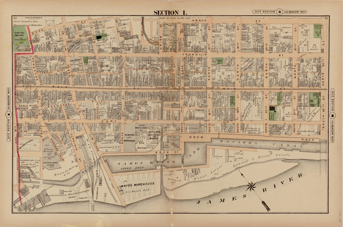 Section L from Illustrated Atlas of the City of Richmond, Va 1877 by Relic Map Company
