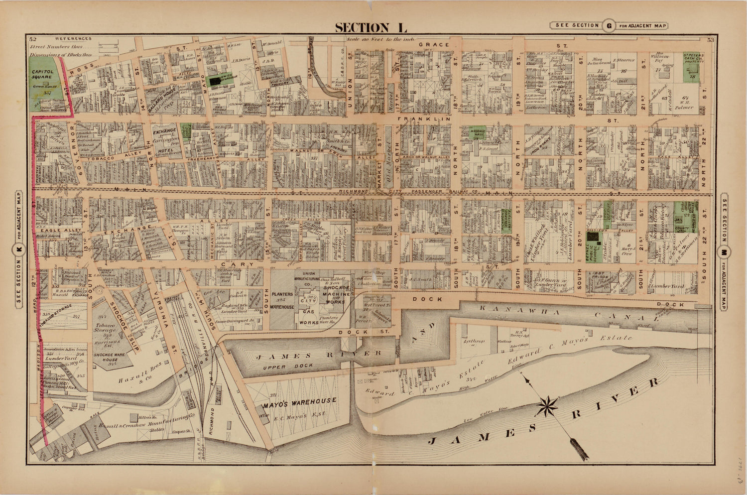 Section L from Illustrated Atlas of the City of Richmond, Va 1877 by Relic Map Company